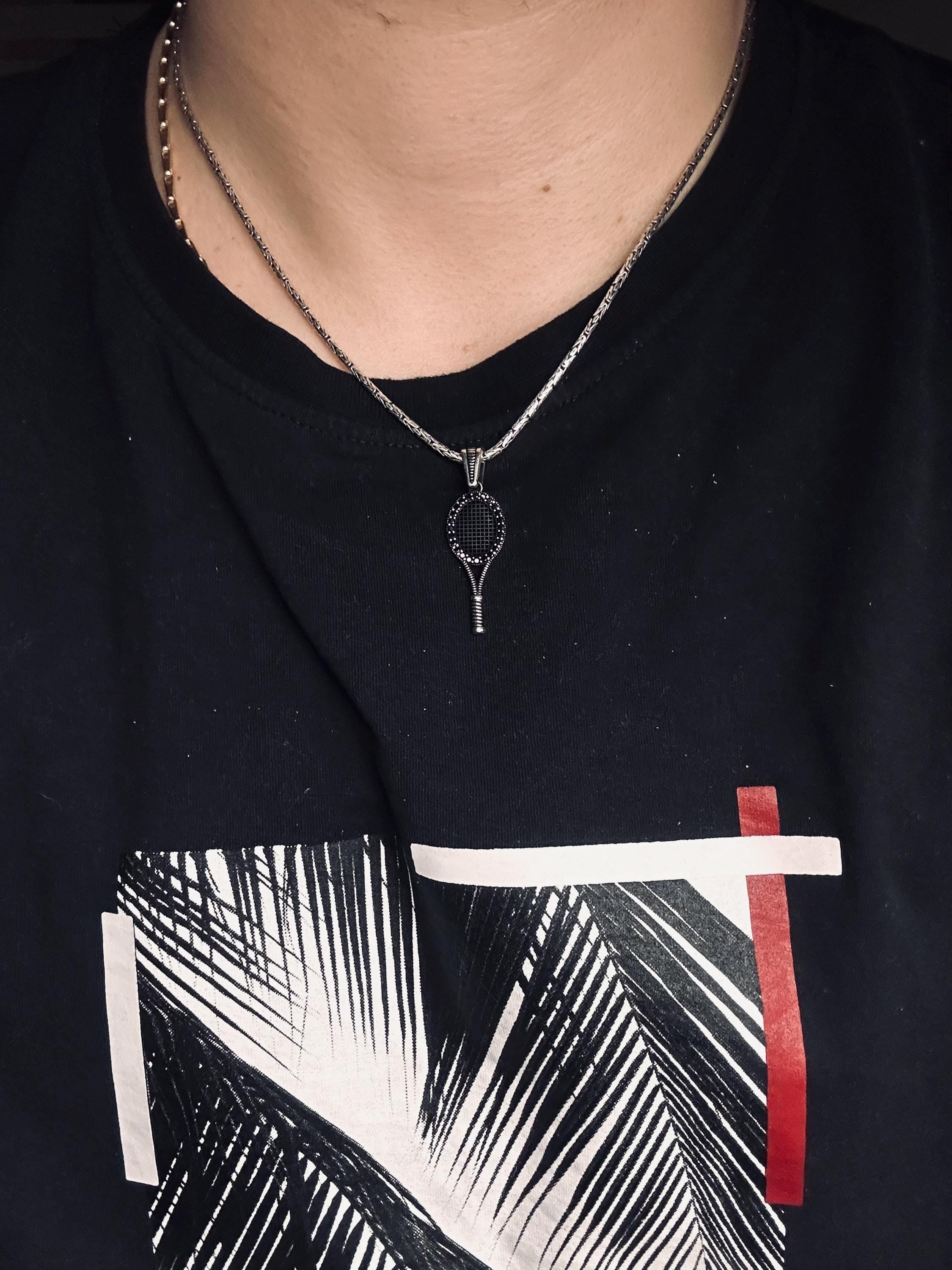 Tennis Necklace Pendant: Silver with Black Stone (Unisex Jewelry)