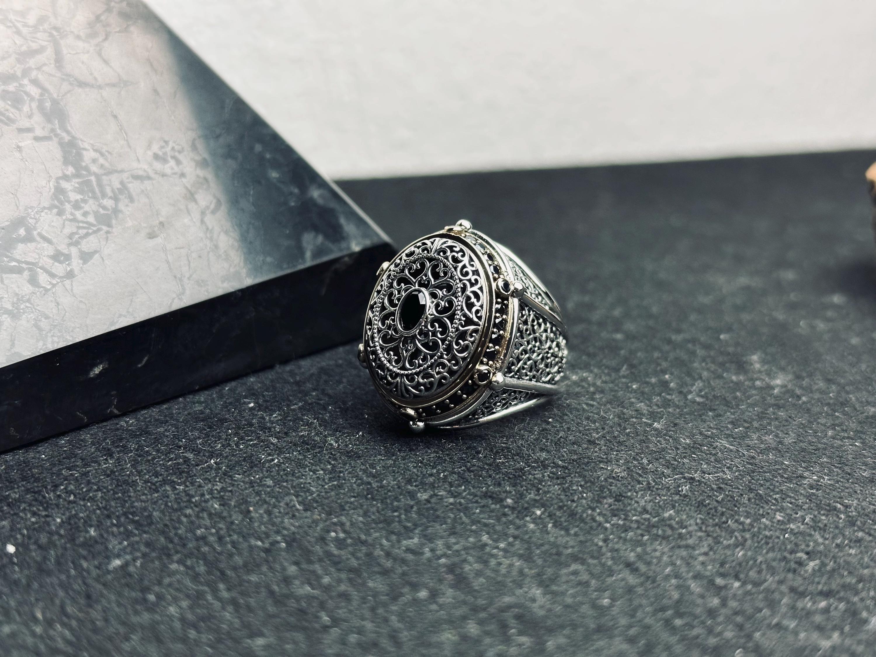 Ottoman Style Silver Ring, Large Oval Engraved (Men's Statement)