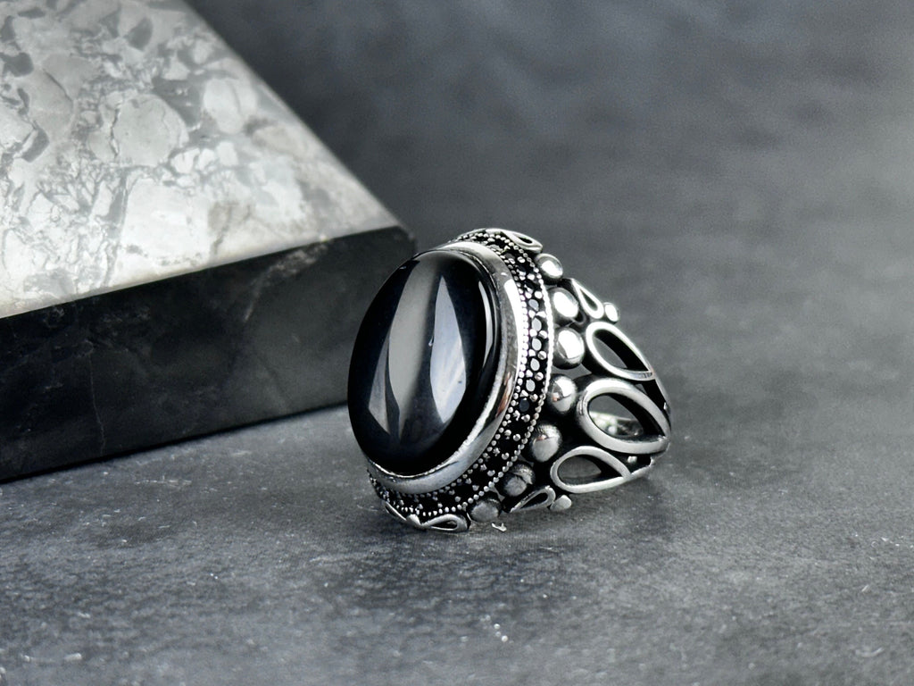 Natural Onyx Silver Ring - Handmade Bold Statement Jewelry