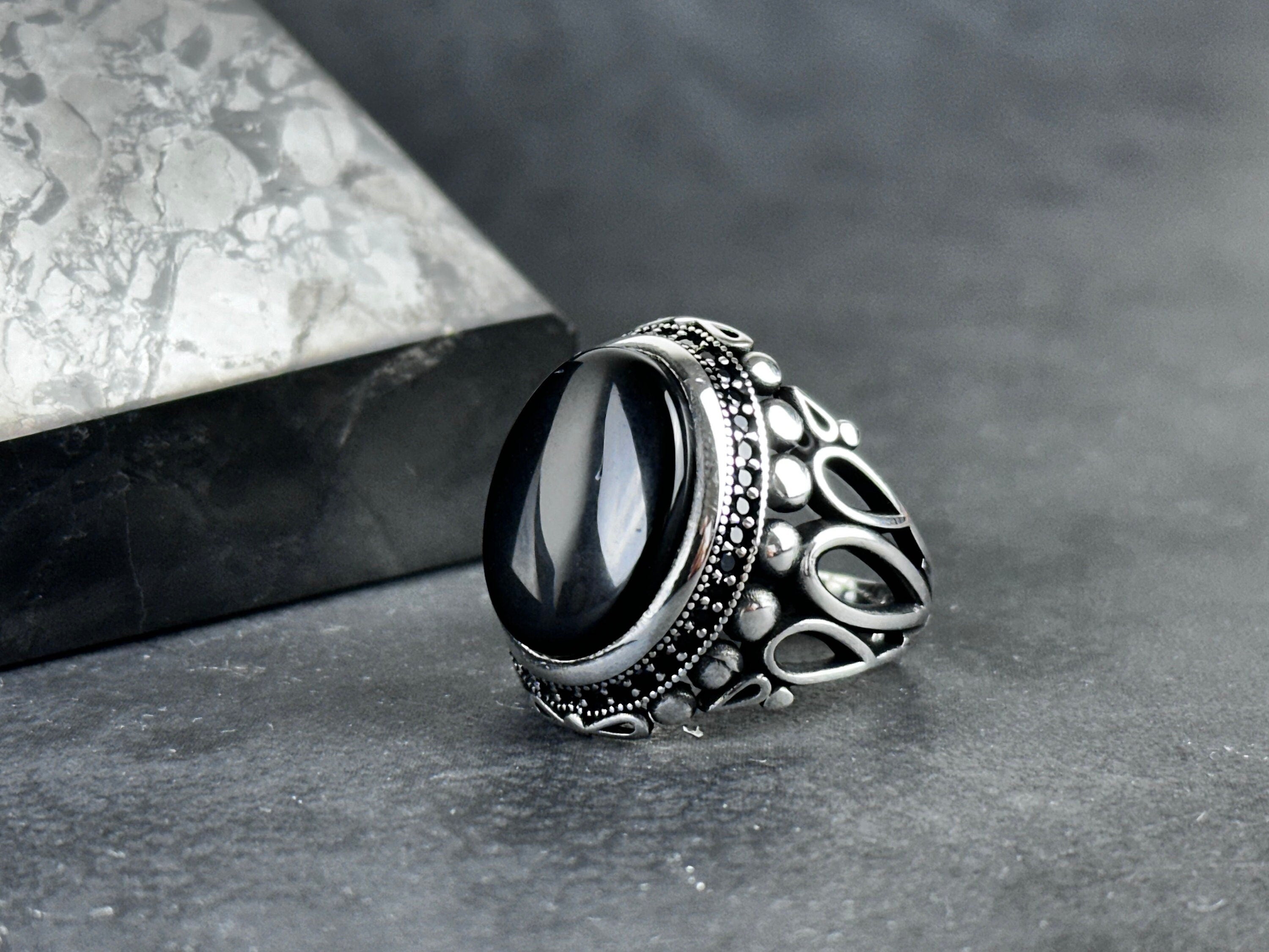 Natural Onyx Silver Ring - Handmade Bold Statement Jewelry