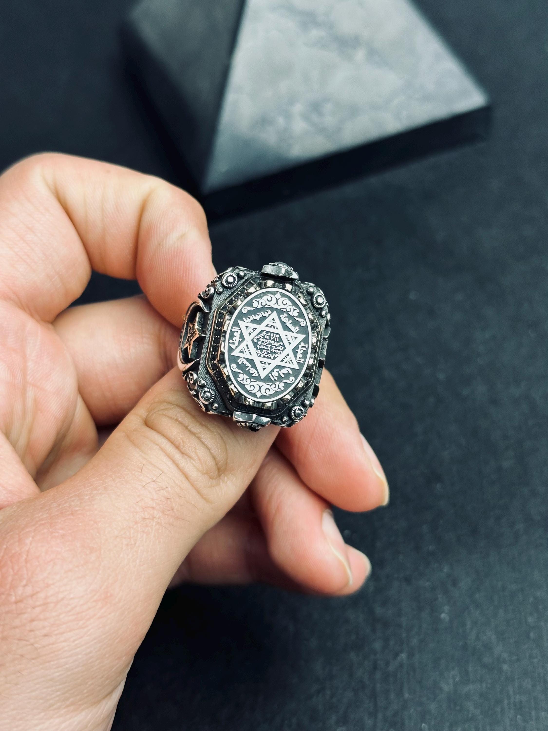 Sterling Silver Seal of Solomon Ring - Spiritual Amulet for Men