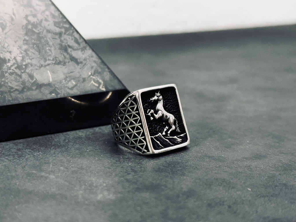 Boho Sterling Silver Horse Ring, Chunky Spinner (Size Adjustable)