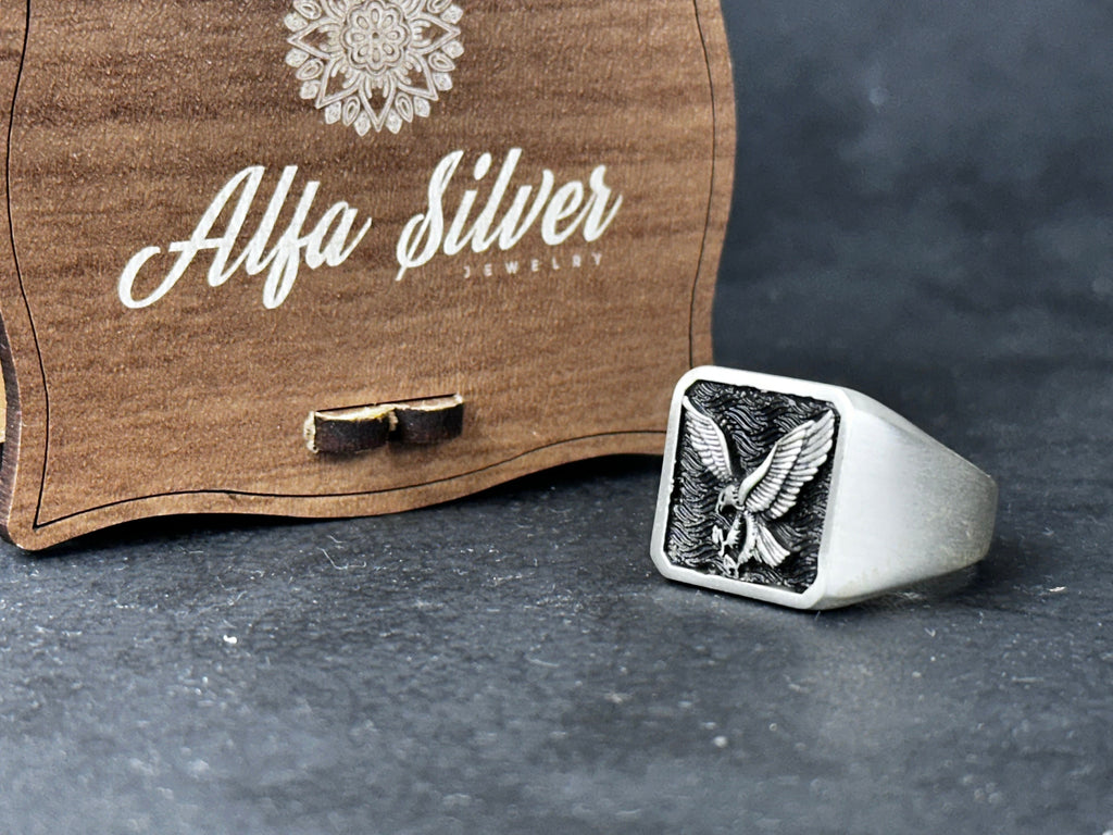 Sterling Silver Eagle Ring: Handmade Men's Statement Accessory