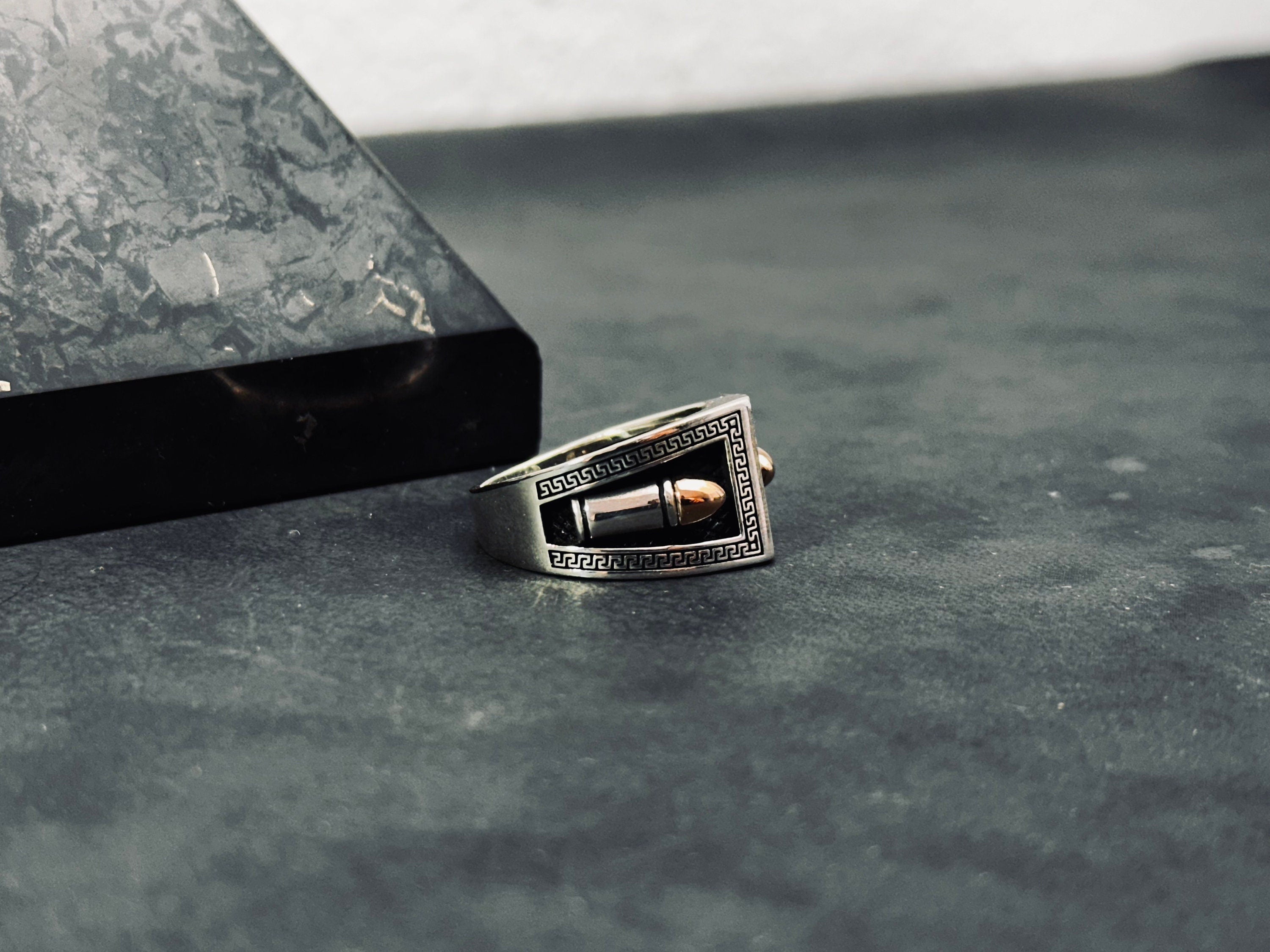 Greek Sterling Silver Bullet Ring (Handmade, Men's Size)