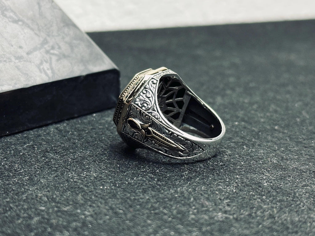 Octagon Dua Ring: Islamic Sterling Silver Jewelry (Handmade Calligraphy)