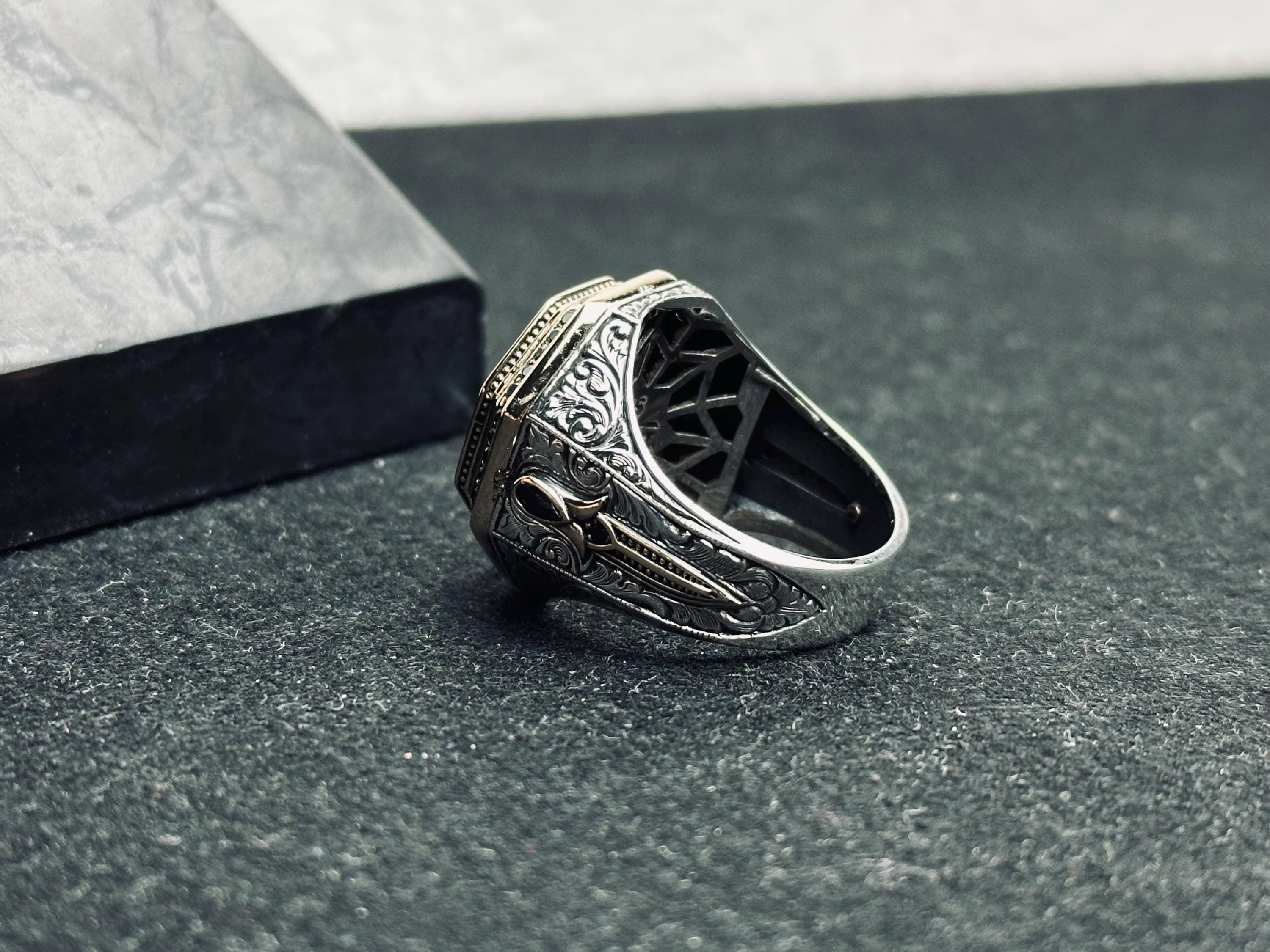 Octagon Dua Ring: Islamic Sterling Silver Jewelry (Handmade Calligraphy)