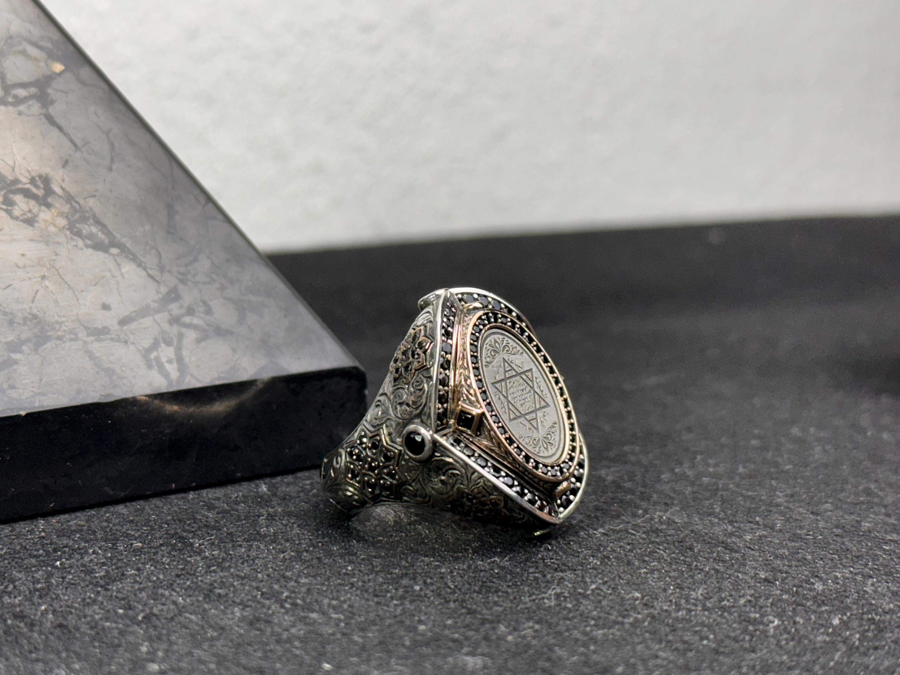 Sterling Silver Solomon Ring - Engraved Star of David Design