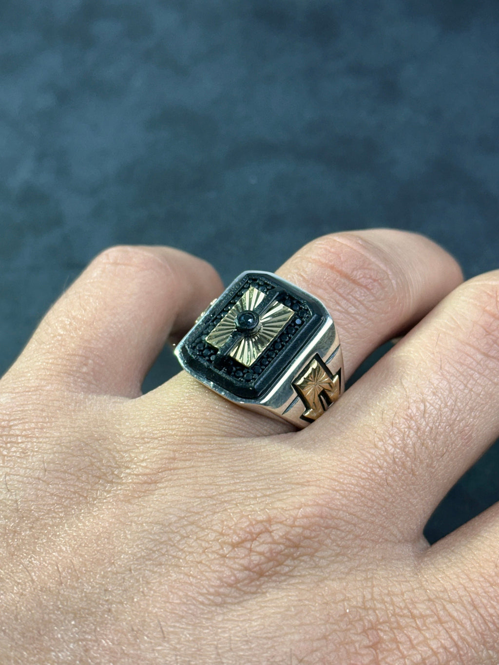 Sunrise Sterling Silver Ring: Square Statement Design (Handmade for Men)