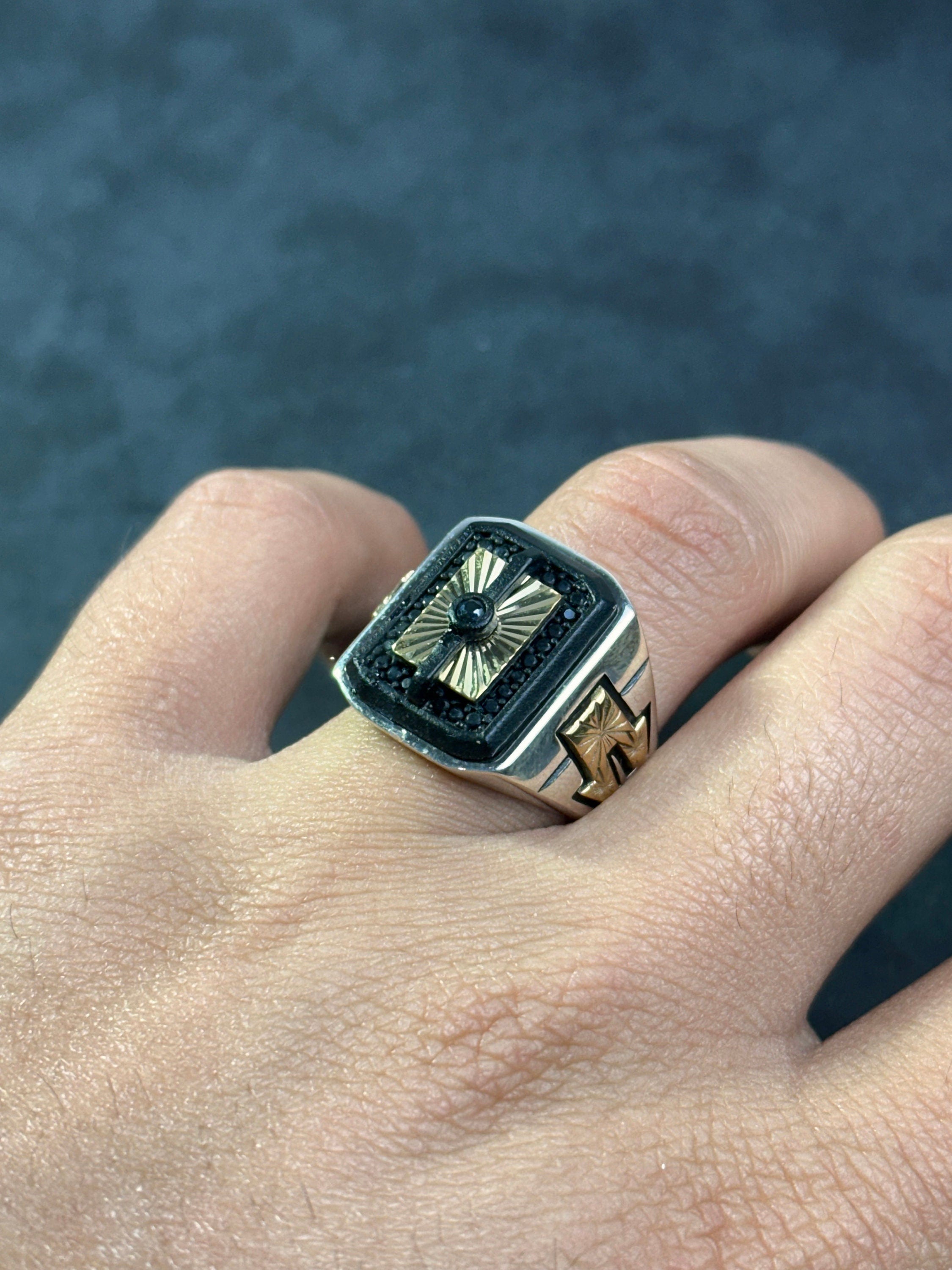 Sunrise Sterling Silver Ring: Square Statement Design (Handmade for Men)