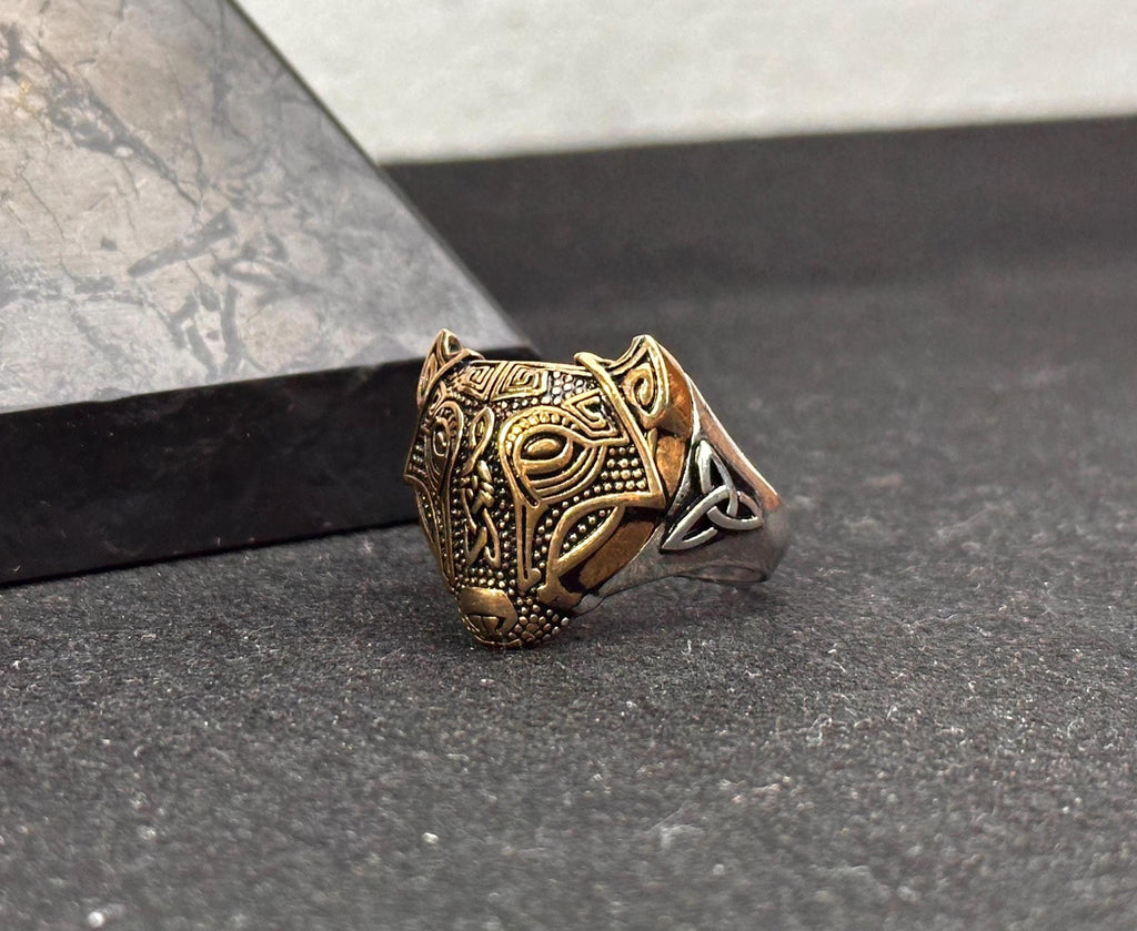 Wolf Ring: Nordic Viking Style (Gold Plated Sterling Silver)