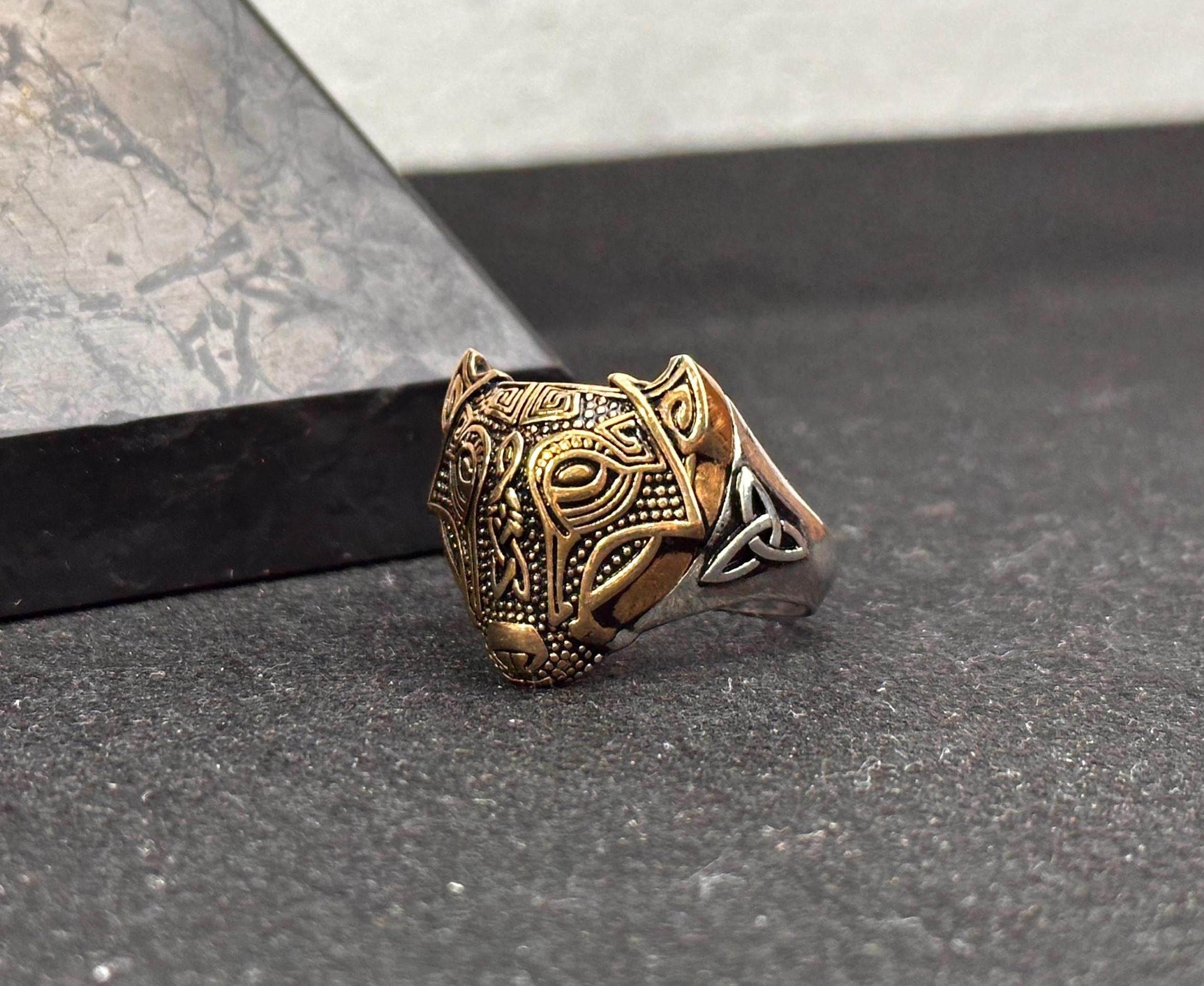 Wolf Ring: Nordic Viking Style (Gold Plated Sterling Silver)