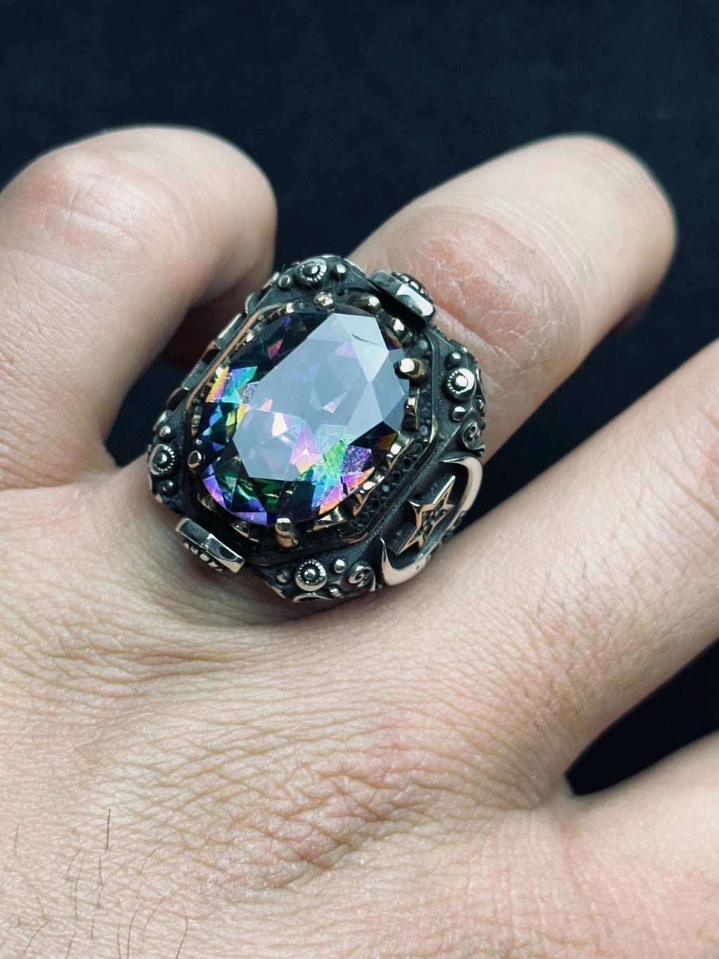 Mystic Topaz Ring: Men's Turkish Sterling Silver (Ottoman Design)