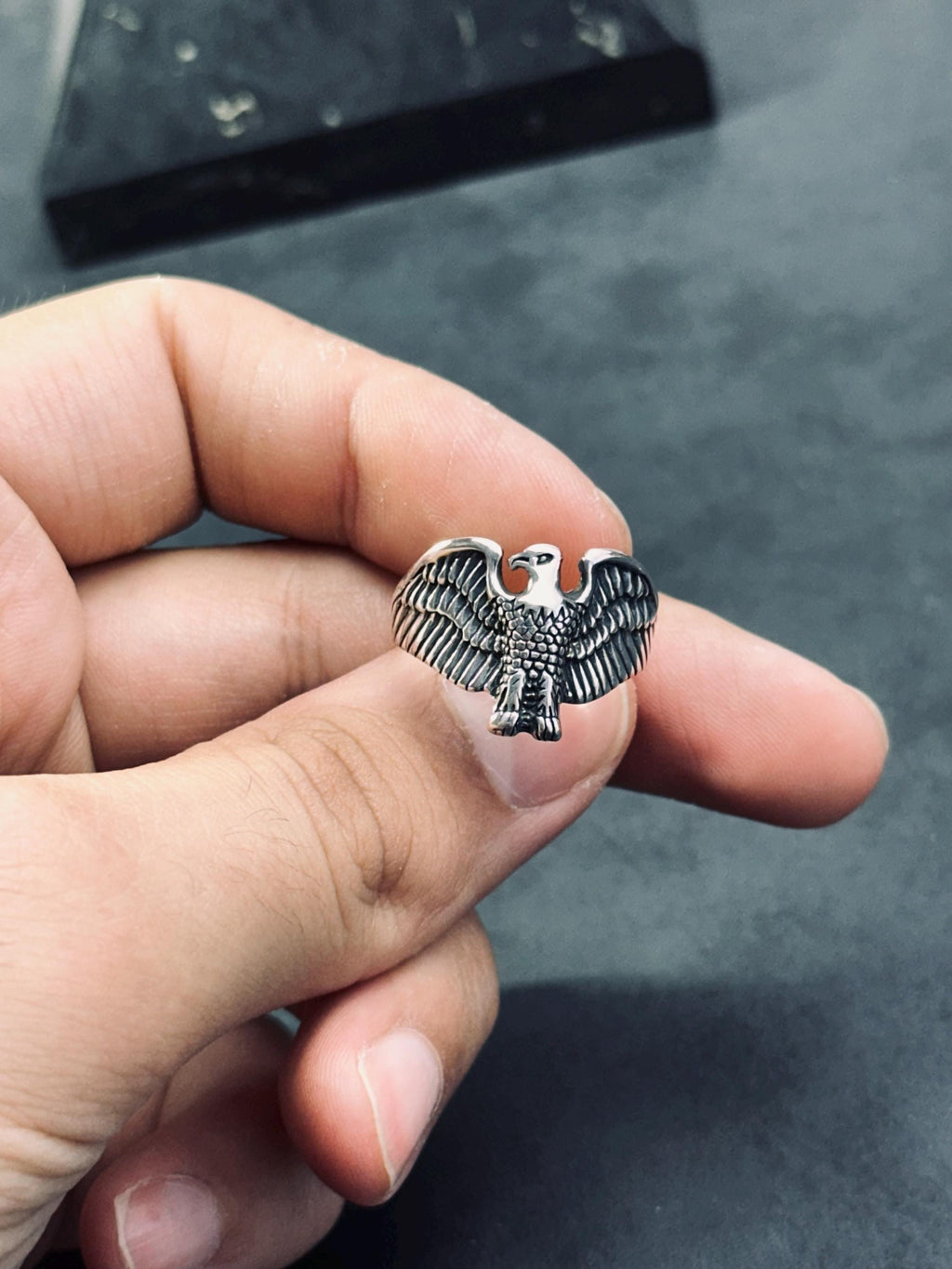 Sterling Silver Eagle Ring, Nordic Design, Layered Band (Men's)