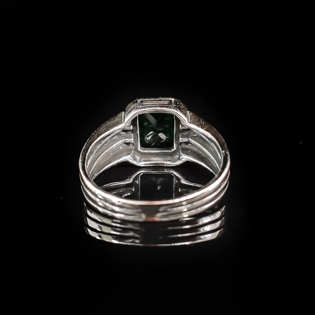 Men's Sterling Silver Ring - Red Zircon Baguette Stone