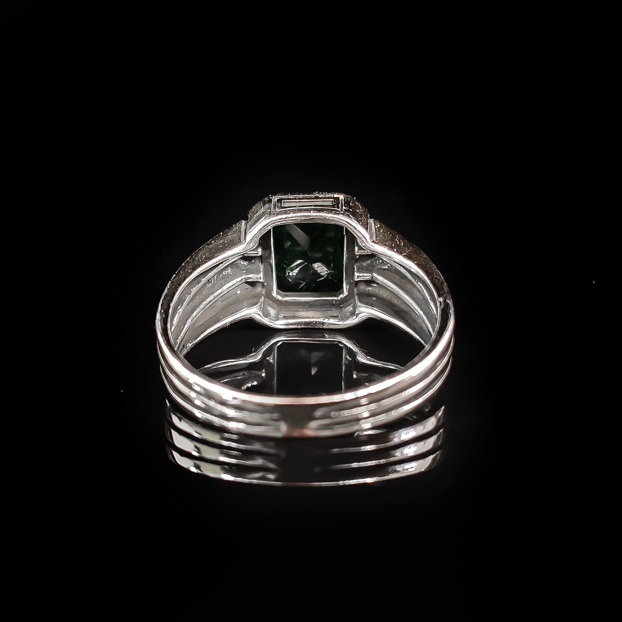 Men's Sterling Silver Ring - Red Zircon Baguette Stone