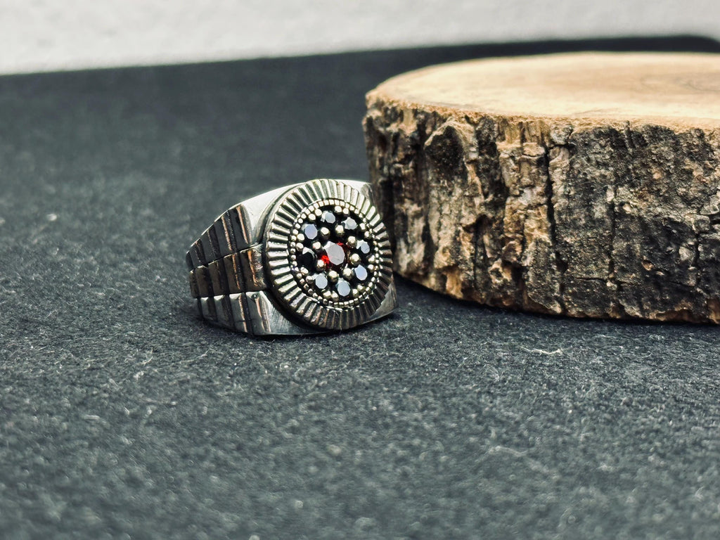 Sterling Silver Signet Ring: Oval Center with Tiny Stone