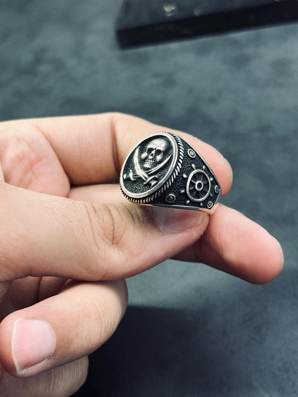 Pirate Ring: Oxidized Sterling Silver - Handmade Biker Style
