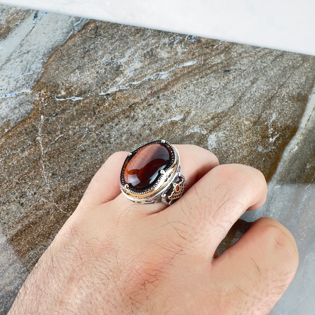 Tiger's Eye Silver Ring - Handmade Sterling Men's Jewelry