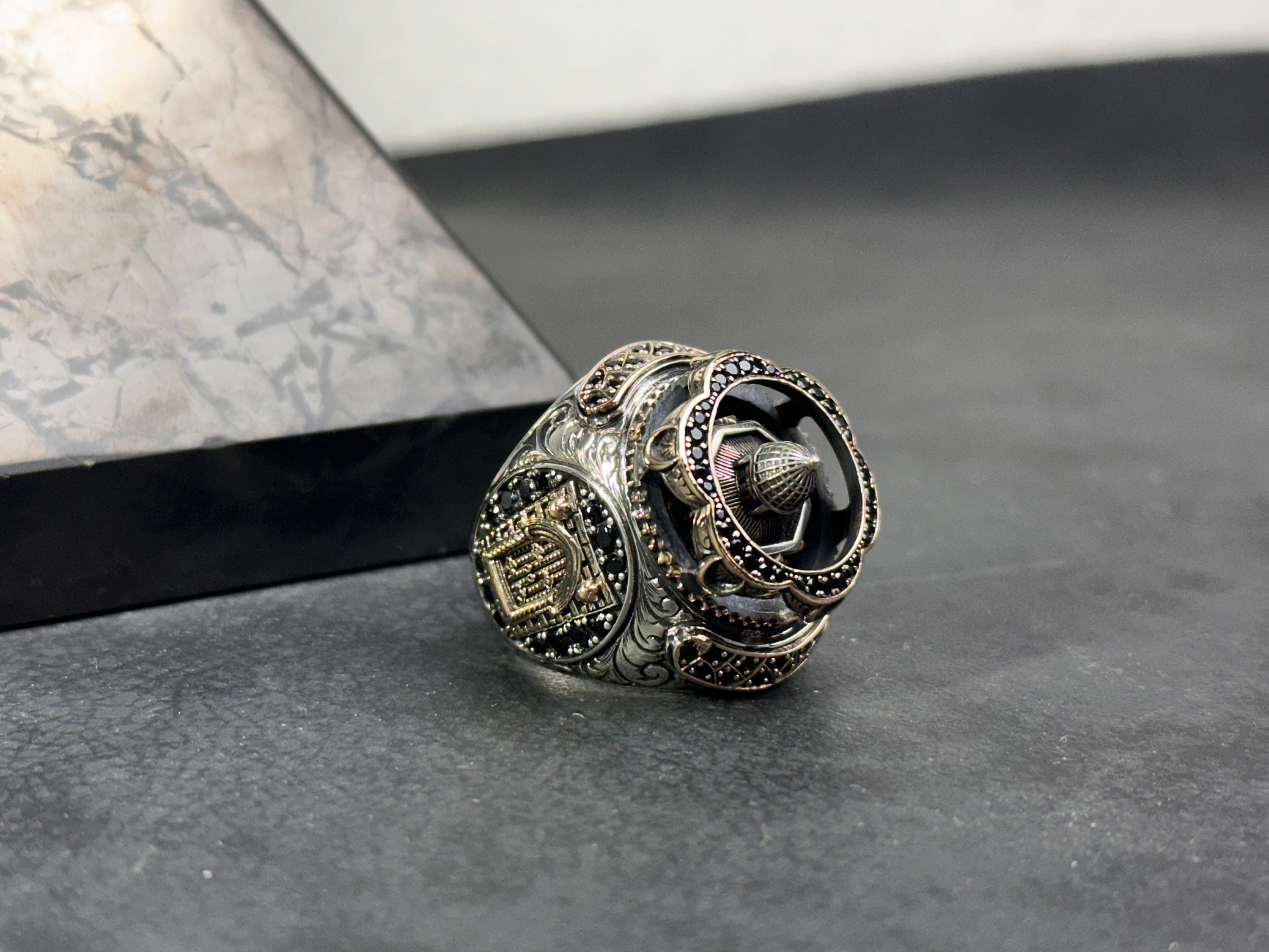 Islamic Sterling Silver Ring, Masjid Al Aqsa Oversized (Handmade)