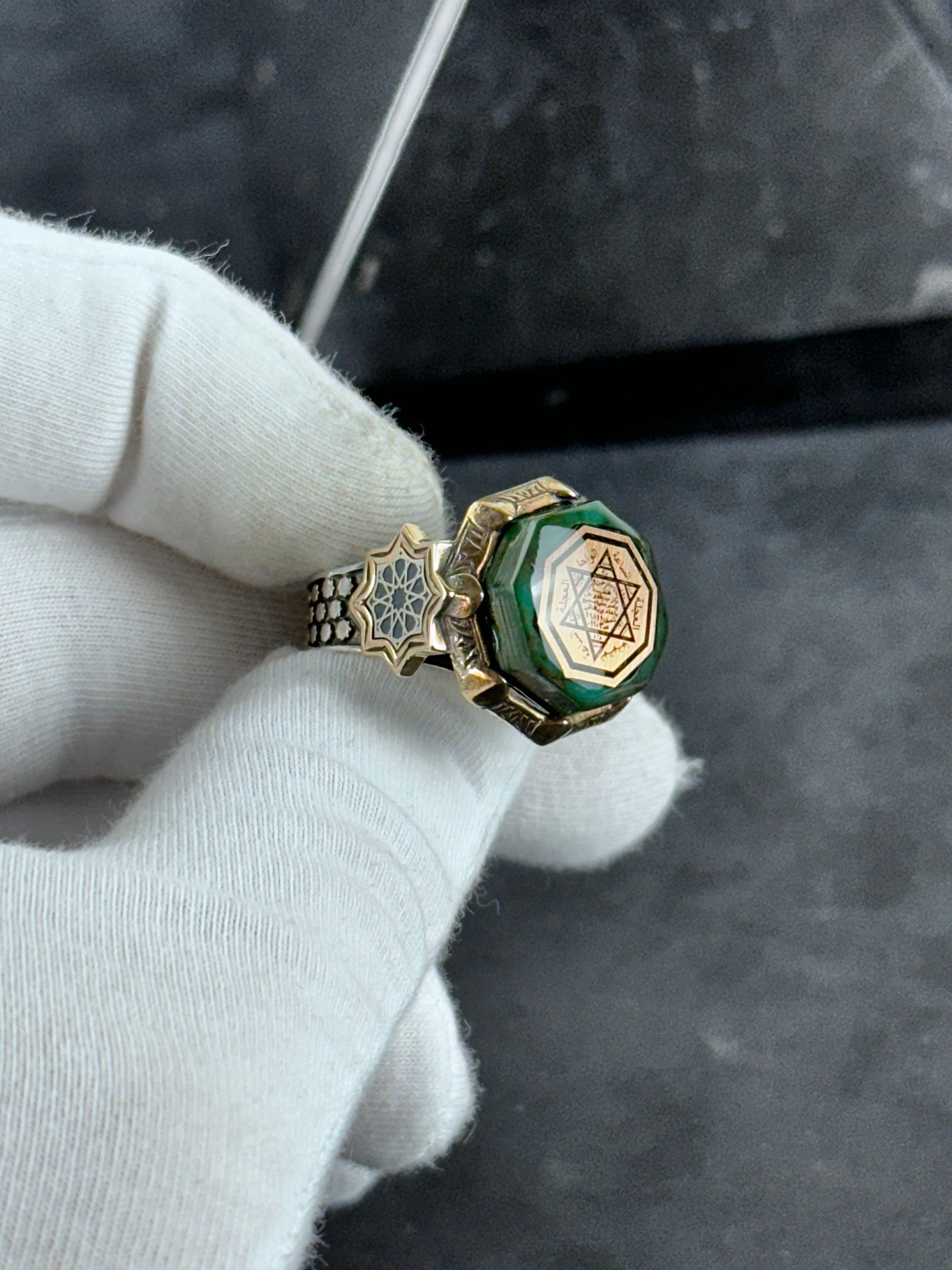 Seal of Solomon Ring: Spiritual Sterling Silver (Kehribar Gemstone)