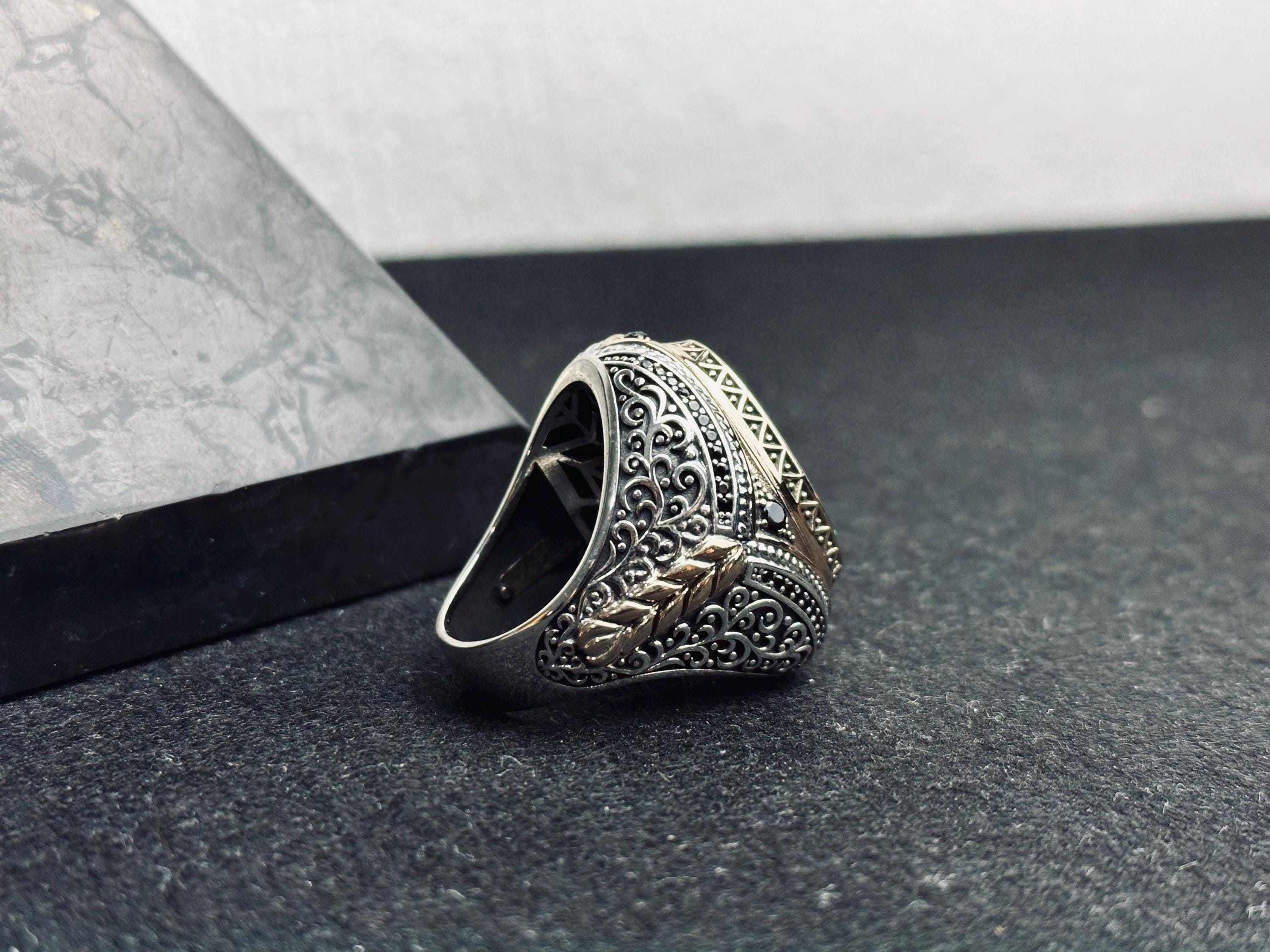 Silver Men's Ring - Handmade Oval with Arabic Surah Engraving