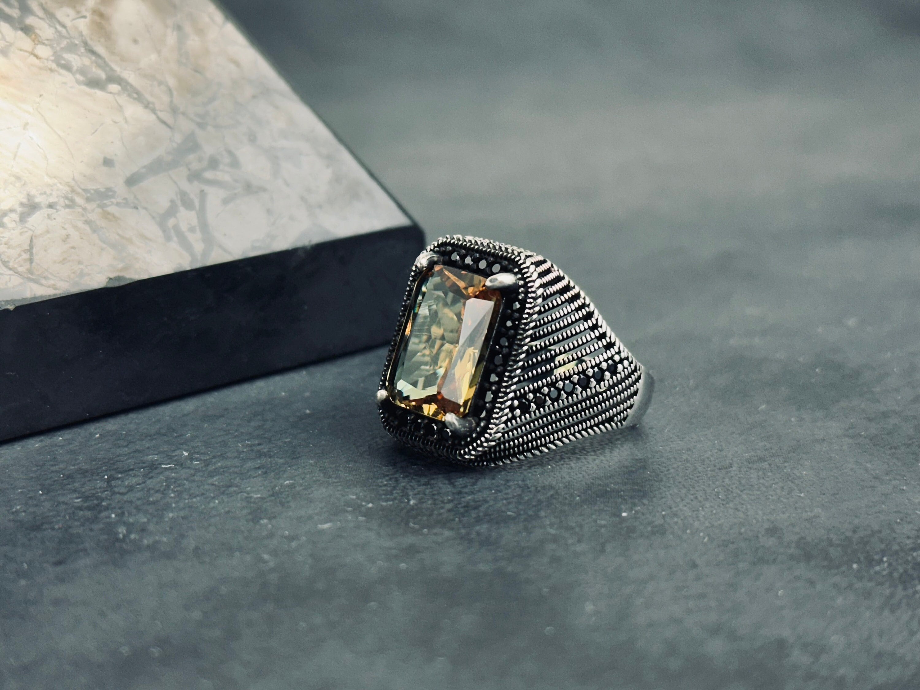 Sultanite Gemstone Ring: Color Changing Rectangular Cut Silver