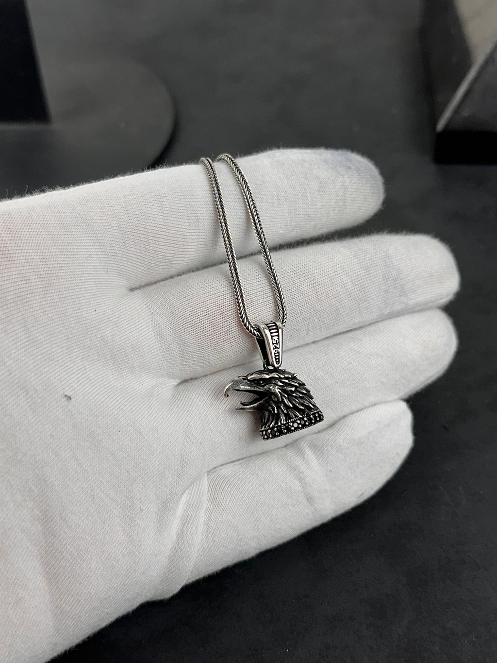 Bird of Prey Necklace, Sterling Silver Hawk Head (Adjustable Chain)