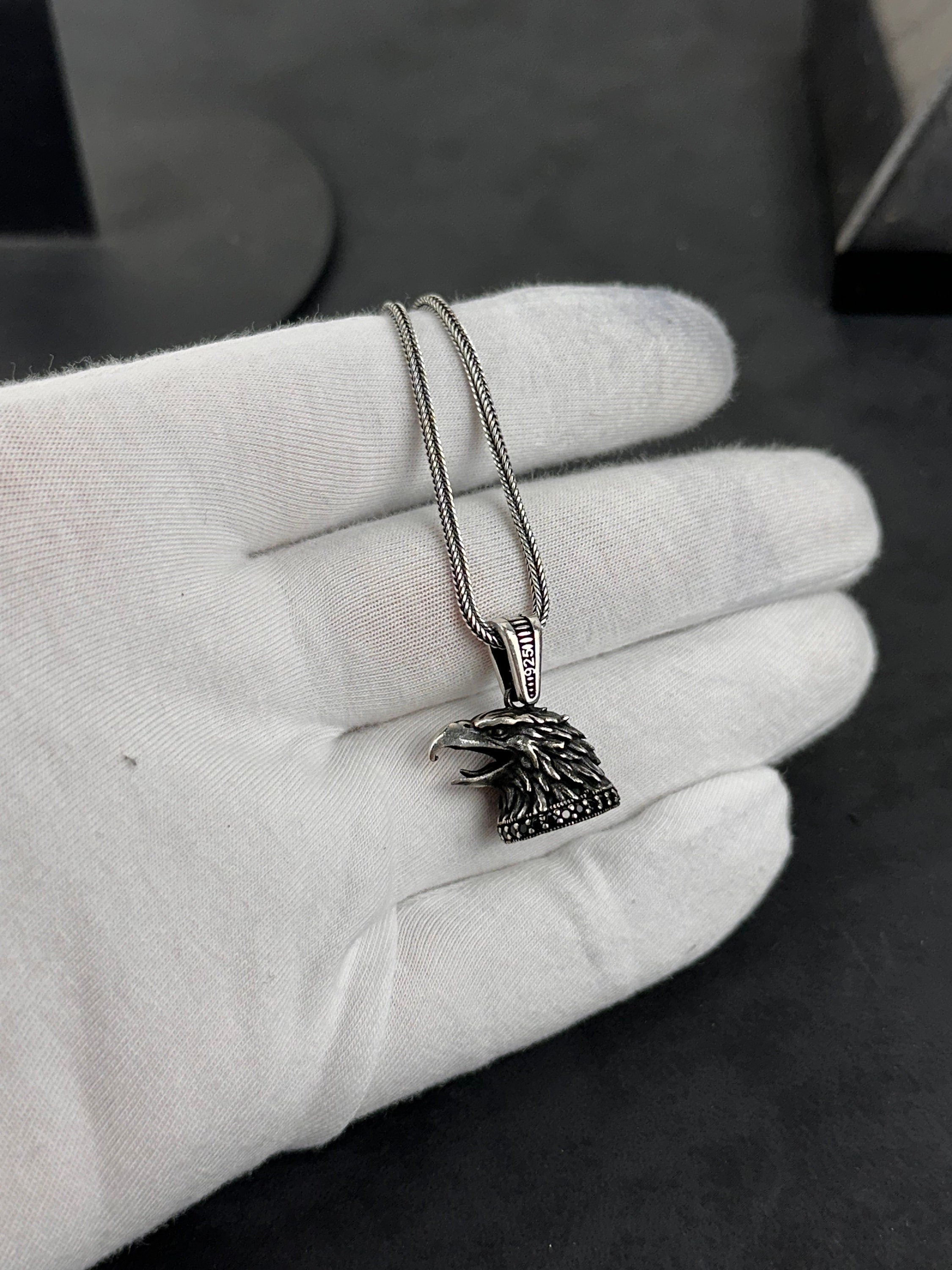 Bird of Prey Necklace, Sterling Silver Hawk Head (Adjustable Chain)