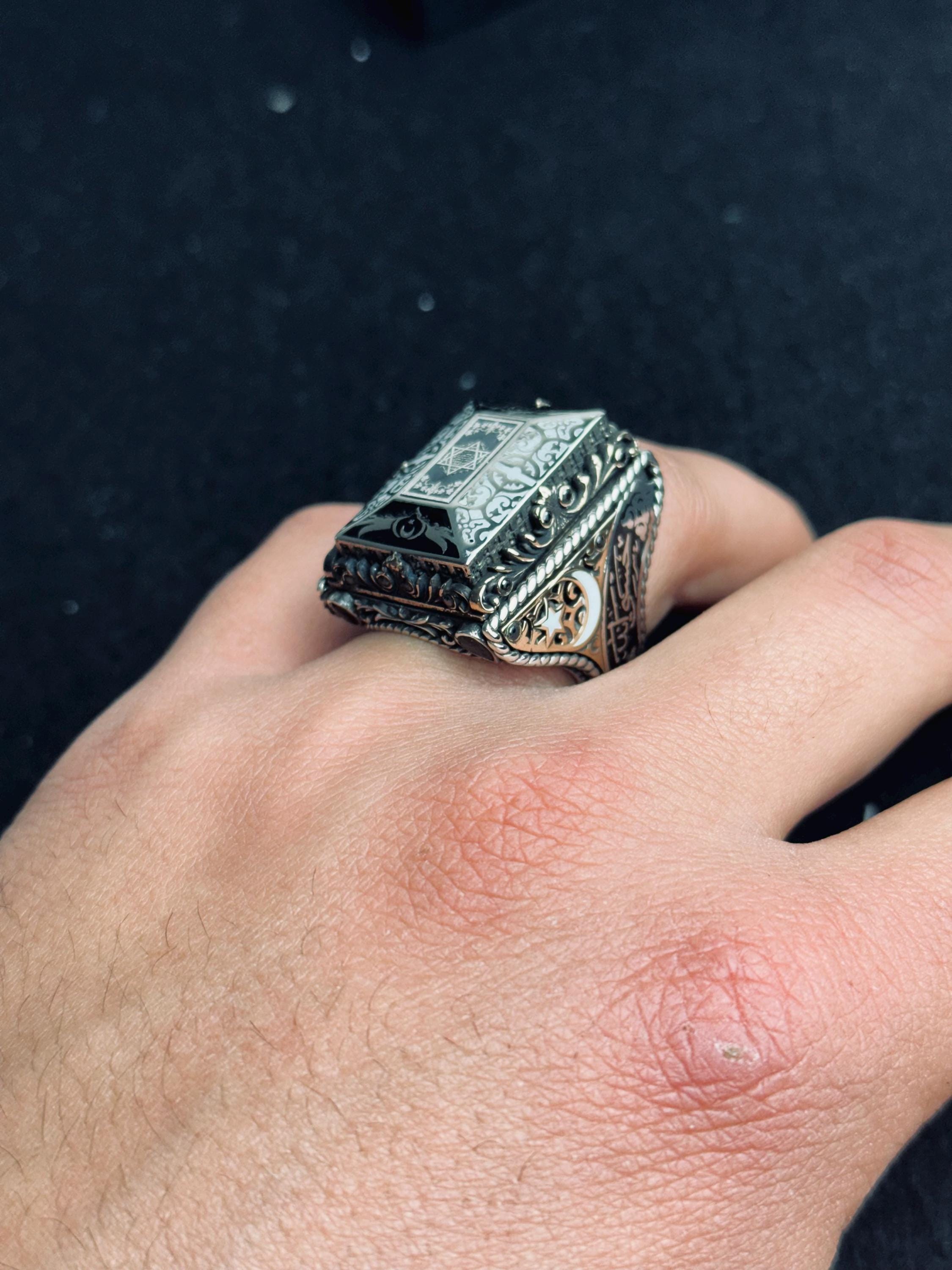 Seal of Solomon Ring, 925 Sterling Silver Square Signet Ring