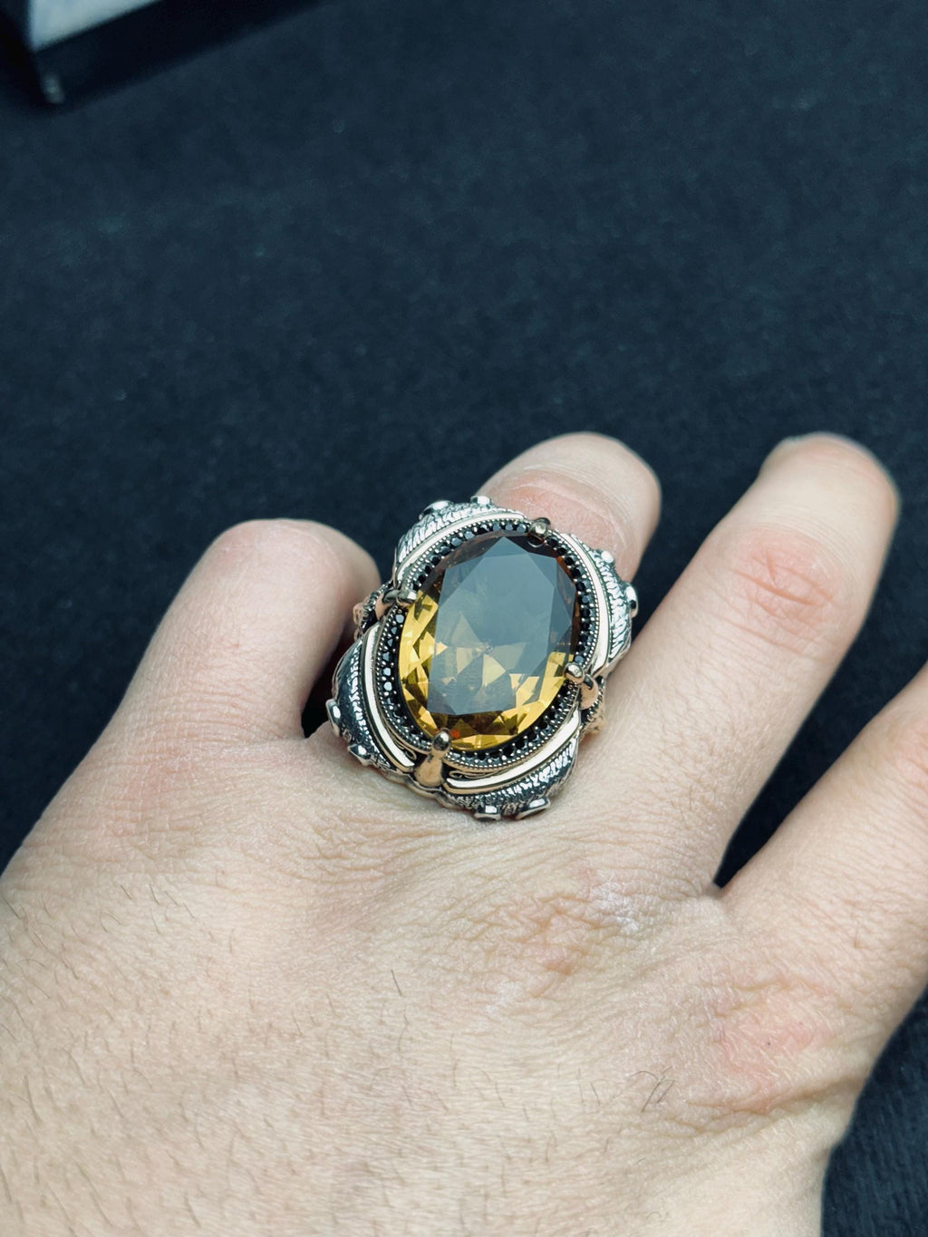 Sultanit Statement Ring: Handmade Sterling Silver with Wolf Detail