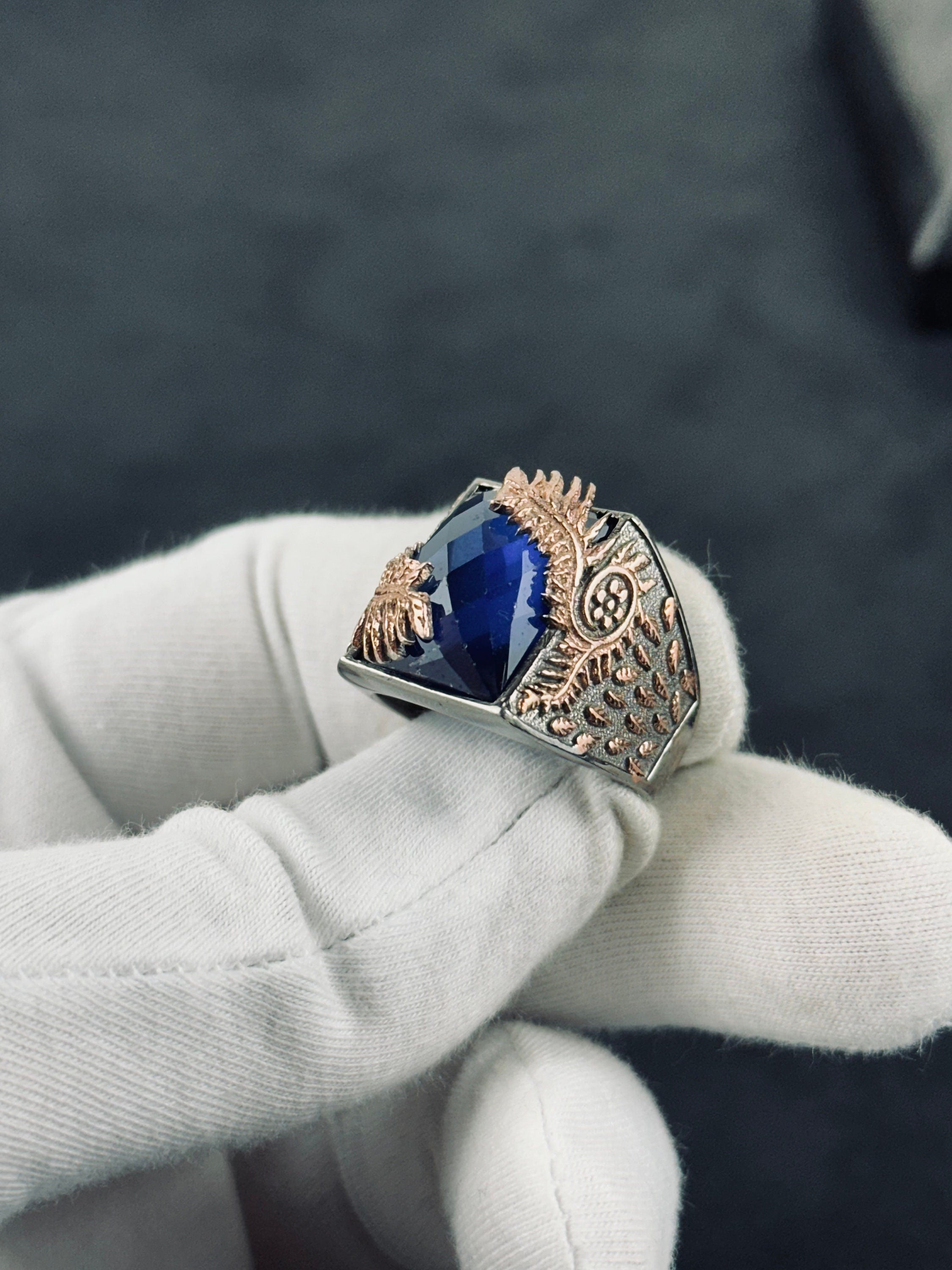 Blue Zircon Dragon Tail Ring - Sterling Silver Statement Jewelry