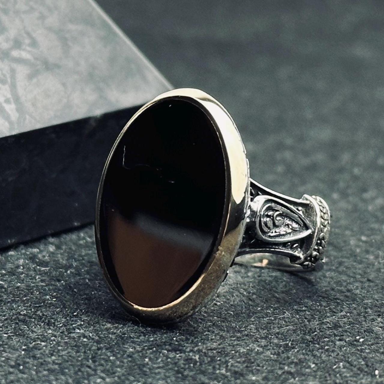 Oval Black Onyx Ring - Handmade Sterling Silver, Unisex Style
