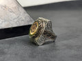 Solomon Seal Ring: Green Amber in Sterling Silver (Handmade Gift Box)