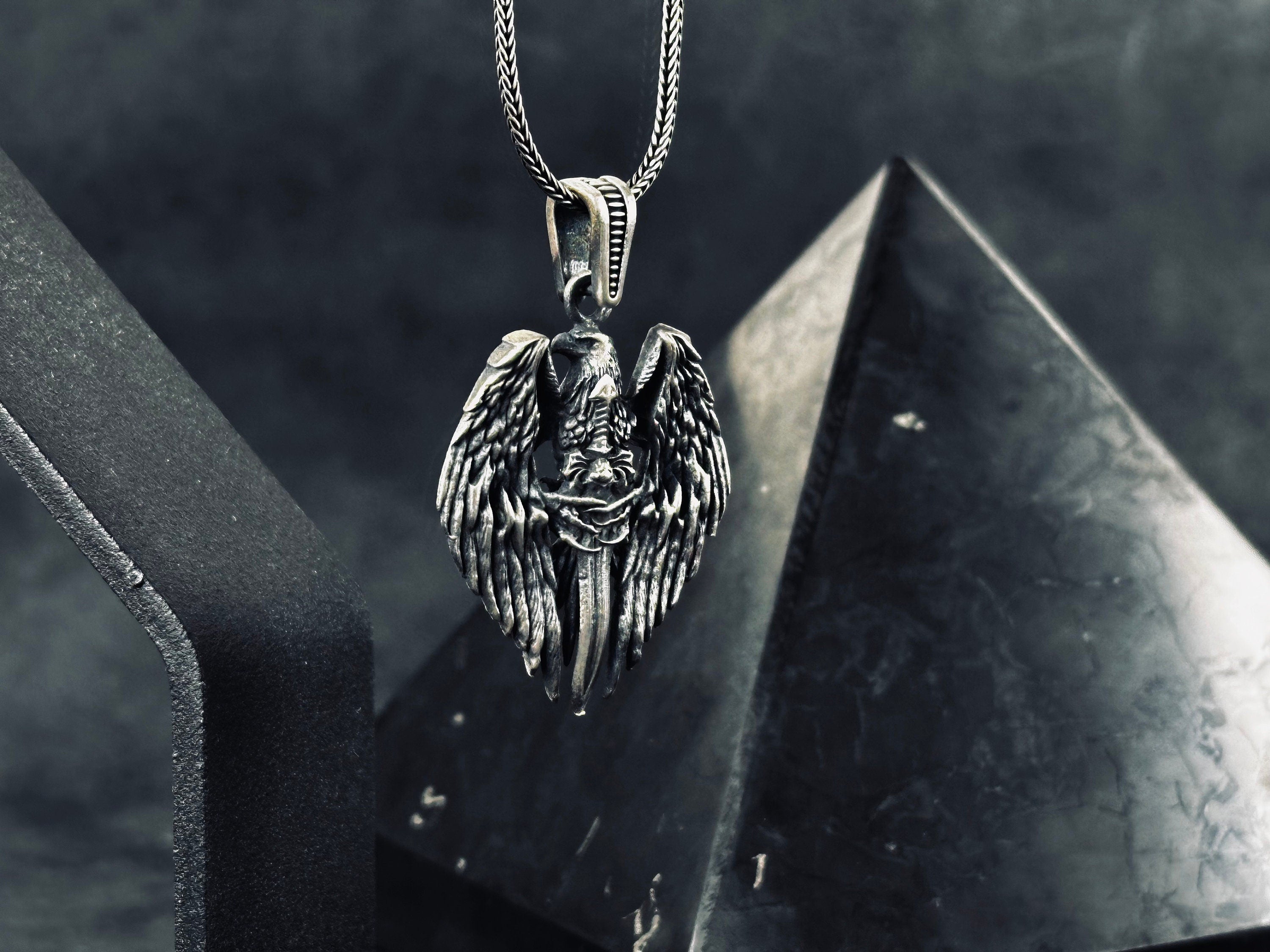 Eagle Skeleton Sword Necklace - Silver Statement Jewelry