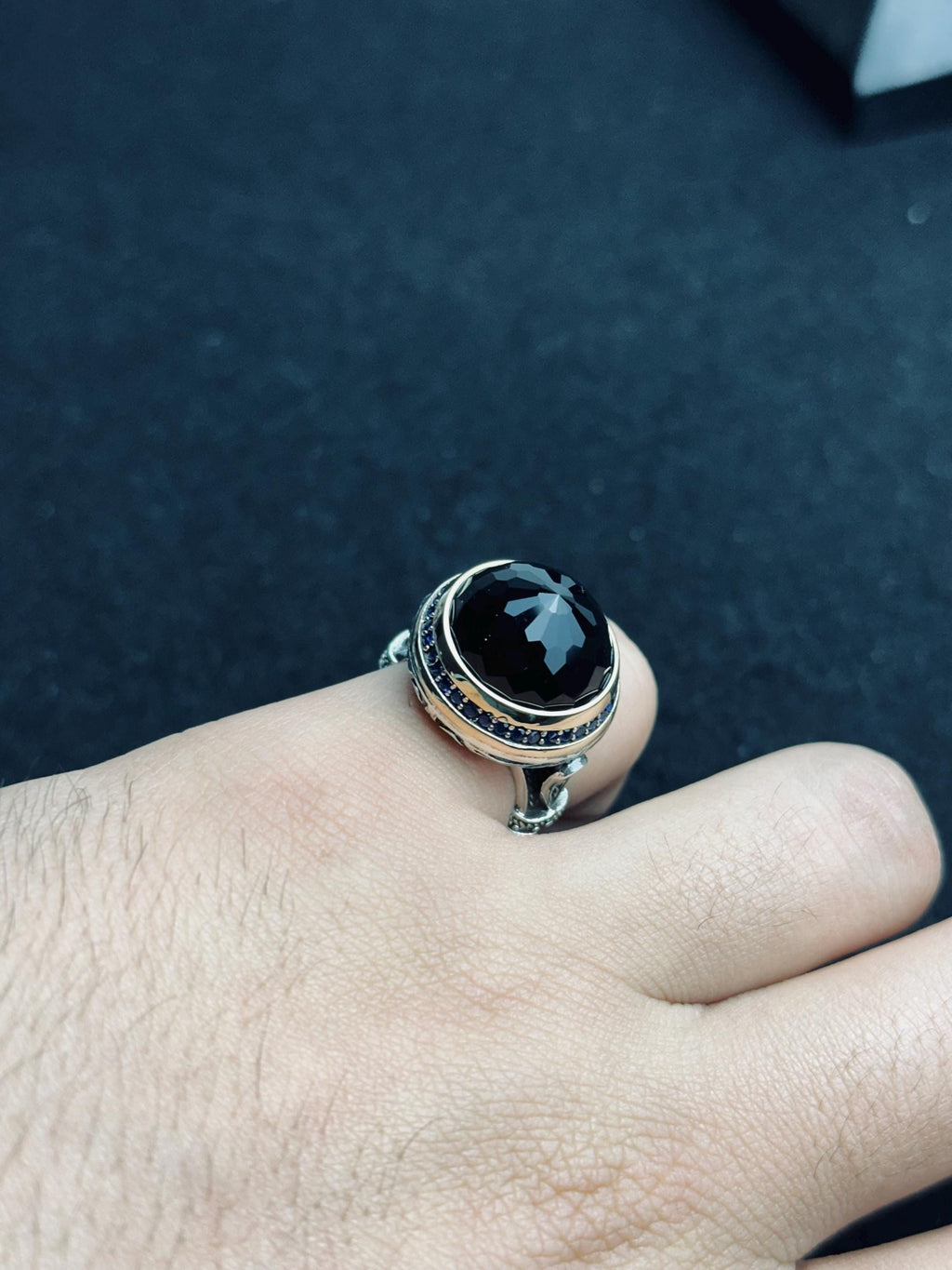 Men's Silver Ring: Minimal Black Stone Design (Handmade 925)