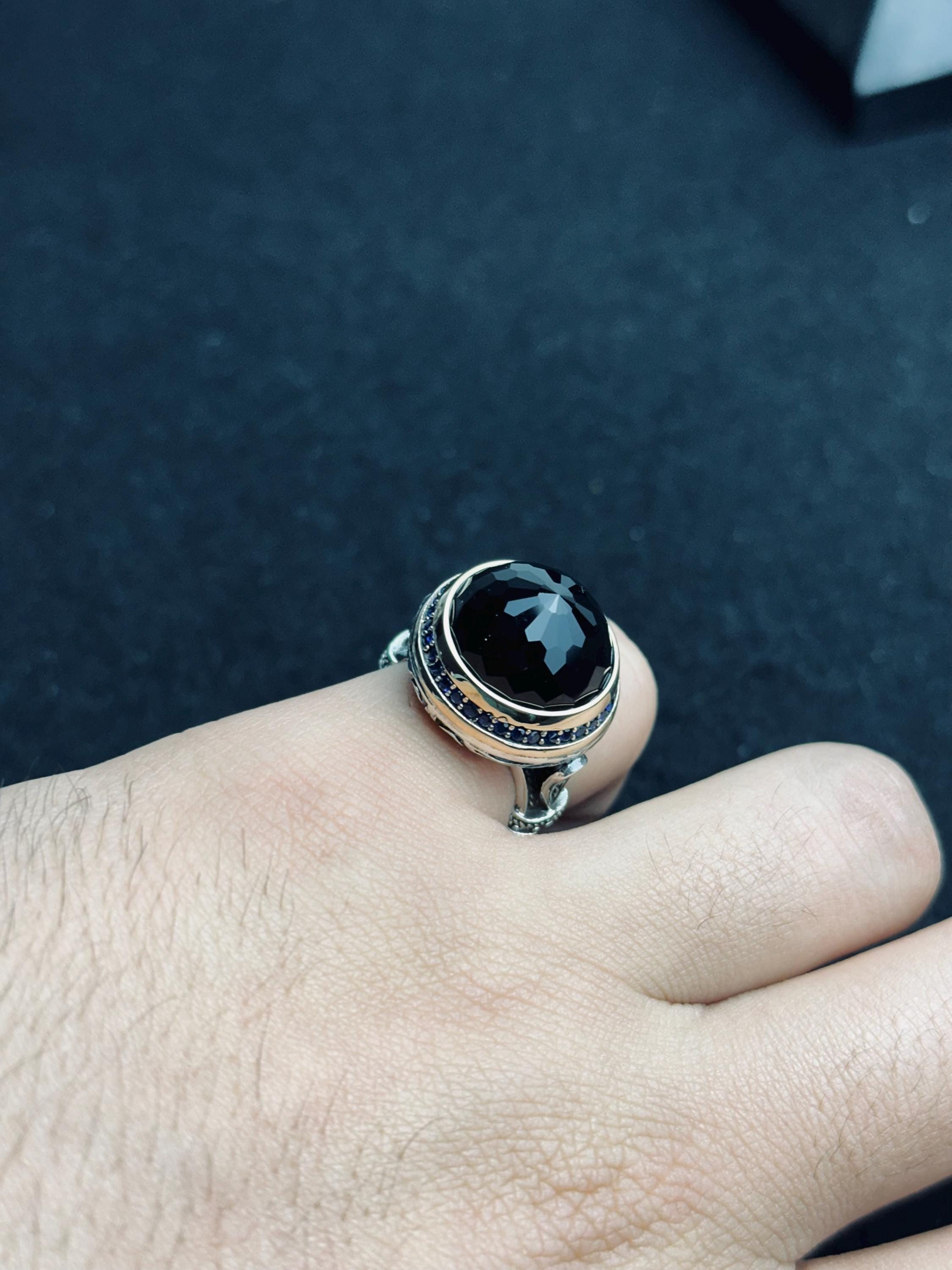Men's Silver Ring: Minimal Black Stone Design (Handmade 925)