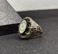 Sterling Silver Solomon Seal Ring - Amber Stone Protection