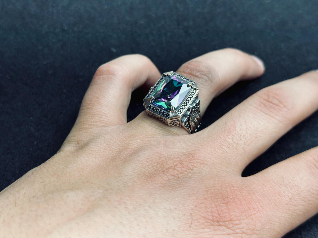 Mystic Topaz Sterling Silver Ring, Square Cut (Men's Statement)