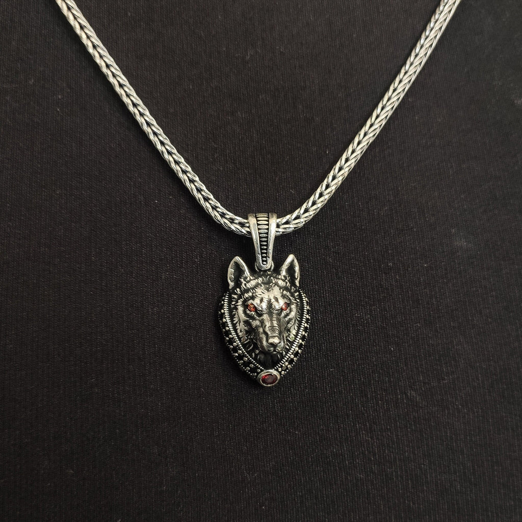 Wolf Head Pendant Necklace: Sterling Silver Men's Jewelry (Handmade)