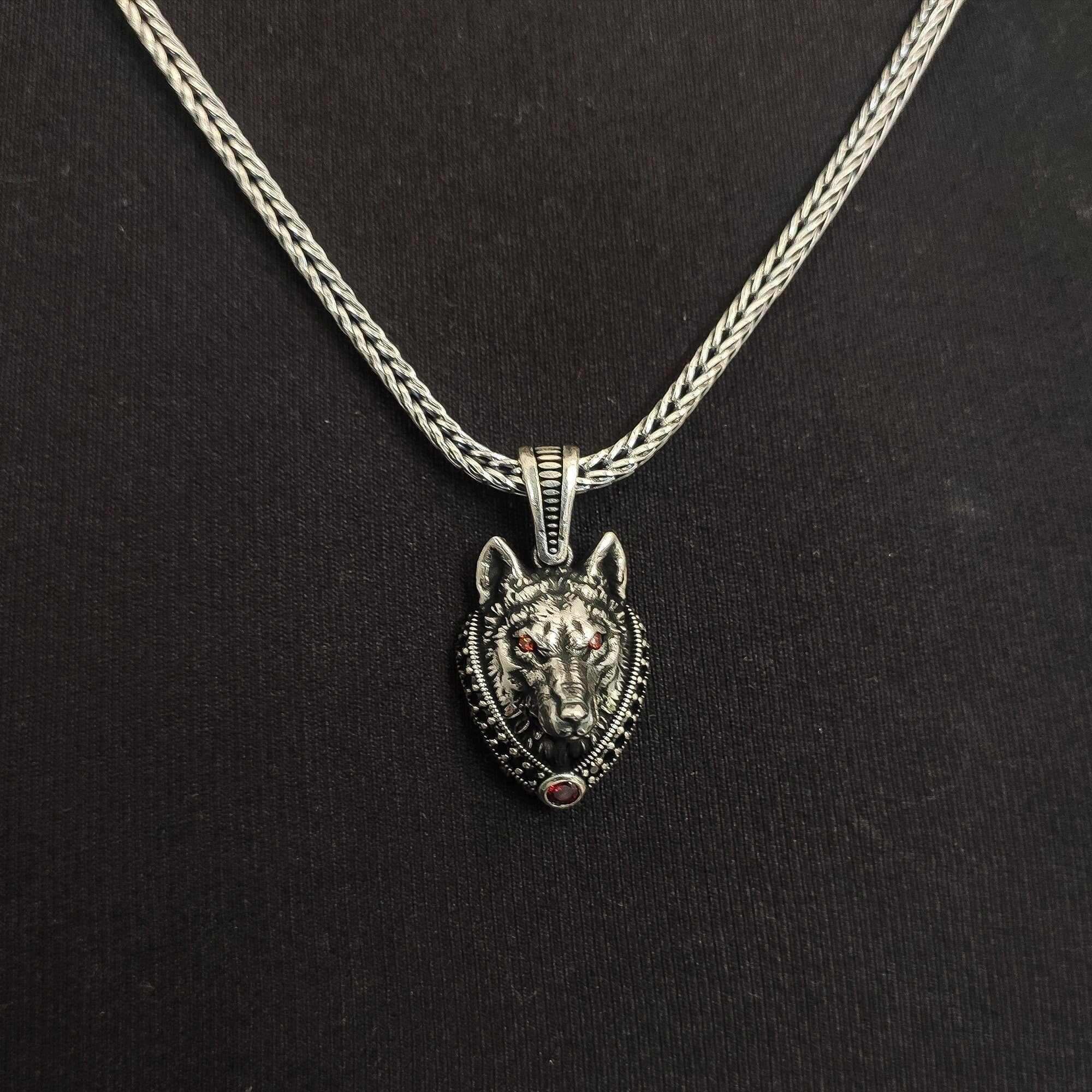 Wolf Head Pendant Necklace: Sterling Silver Men's Jewelry (Handmade)