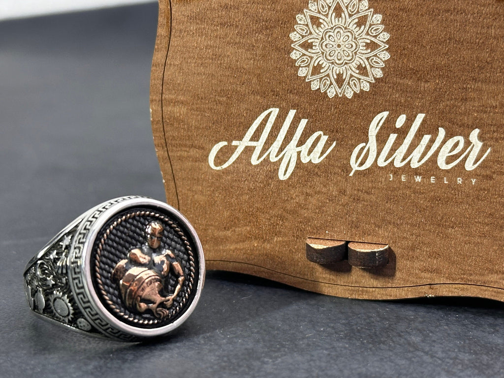Sterling Silver Aquarius Ring - Zodiac Astrology Jewelry