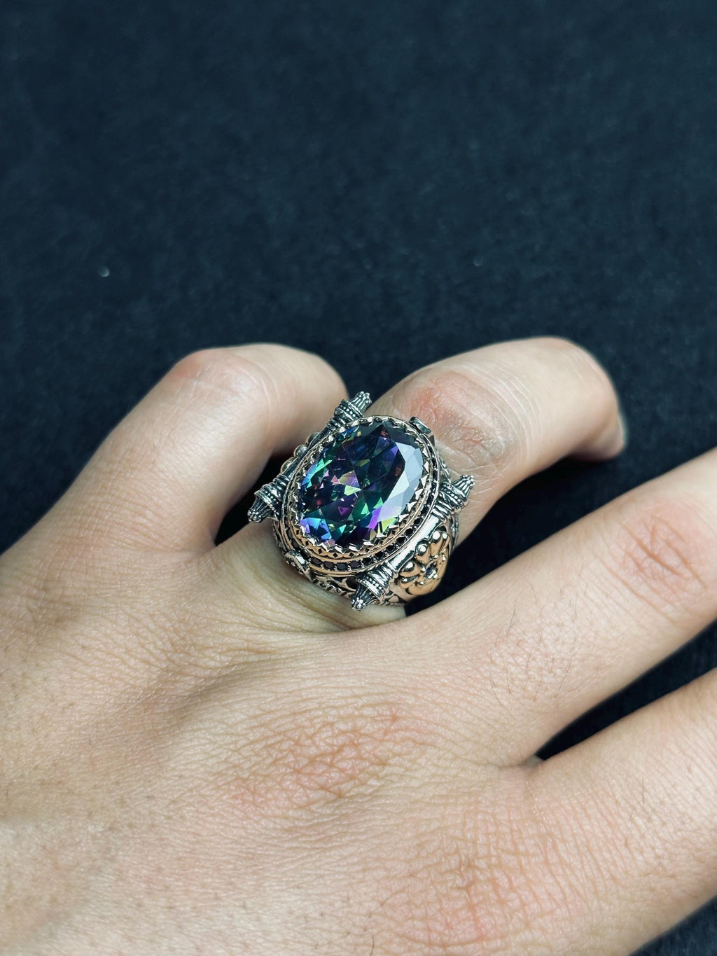 Mystic Topaz Men's Ring - Square Stone, Turkish Handmade Silver
