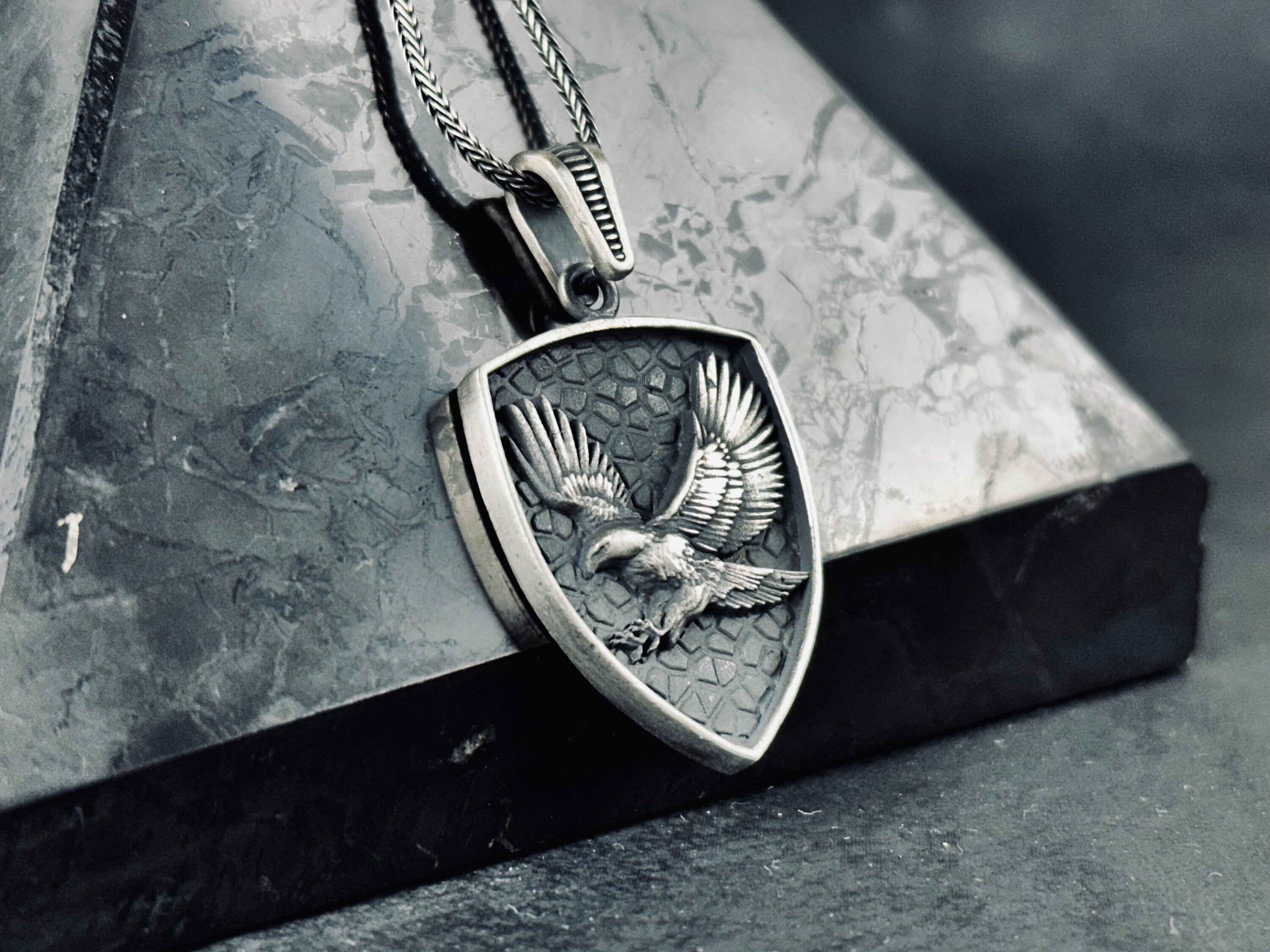 Eagle Shield Necklace: Silver Pendant - Patriotic Jewelry