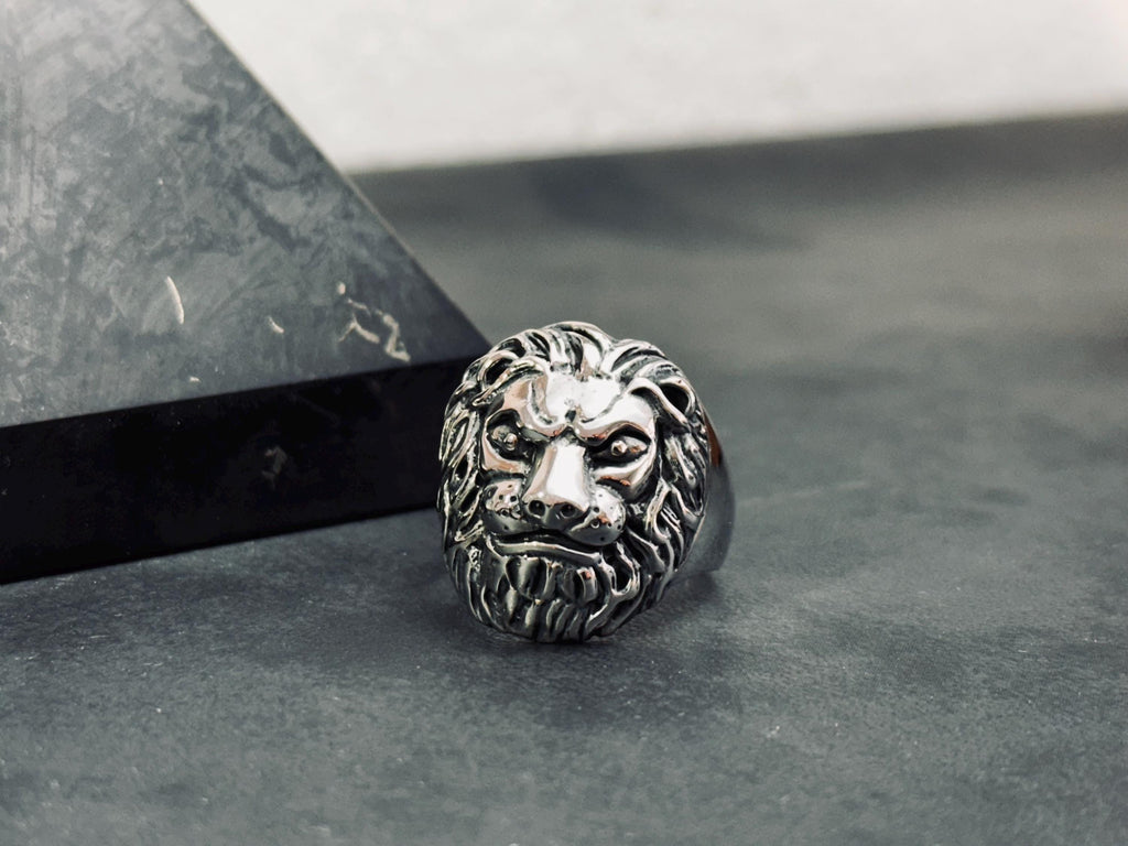 Sterling Silver Lion Head Ring, Handmade Animal Jewelry (Men's Size)