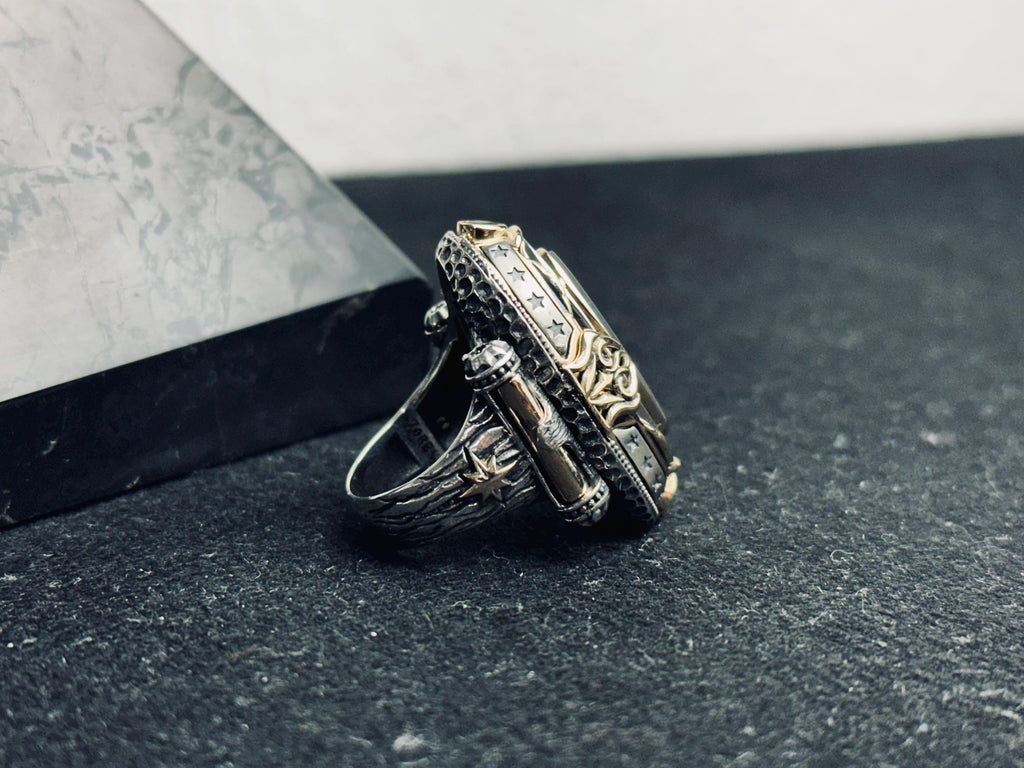 Arabic Calligraphy Ring 925 Sterling Silver Men Statement Ring Handmade Islamic Jewelry