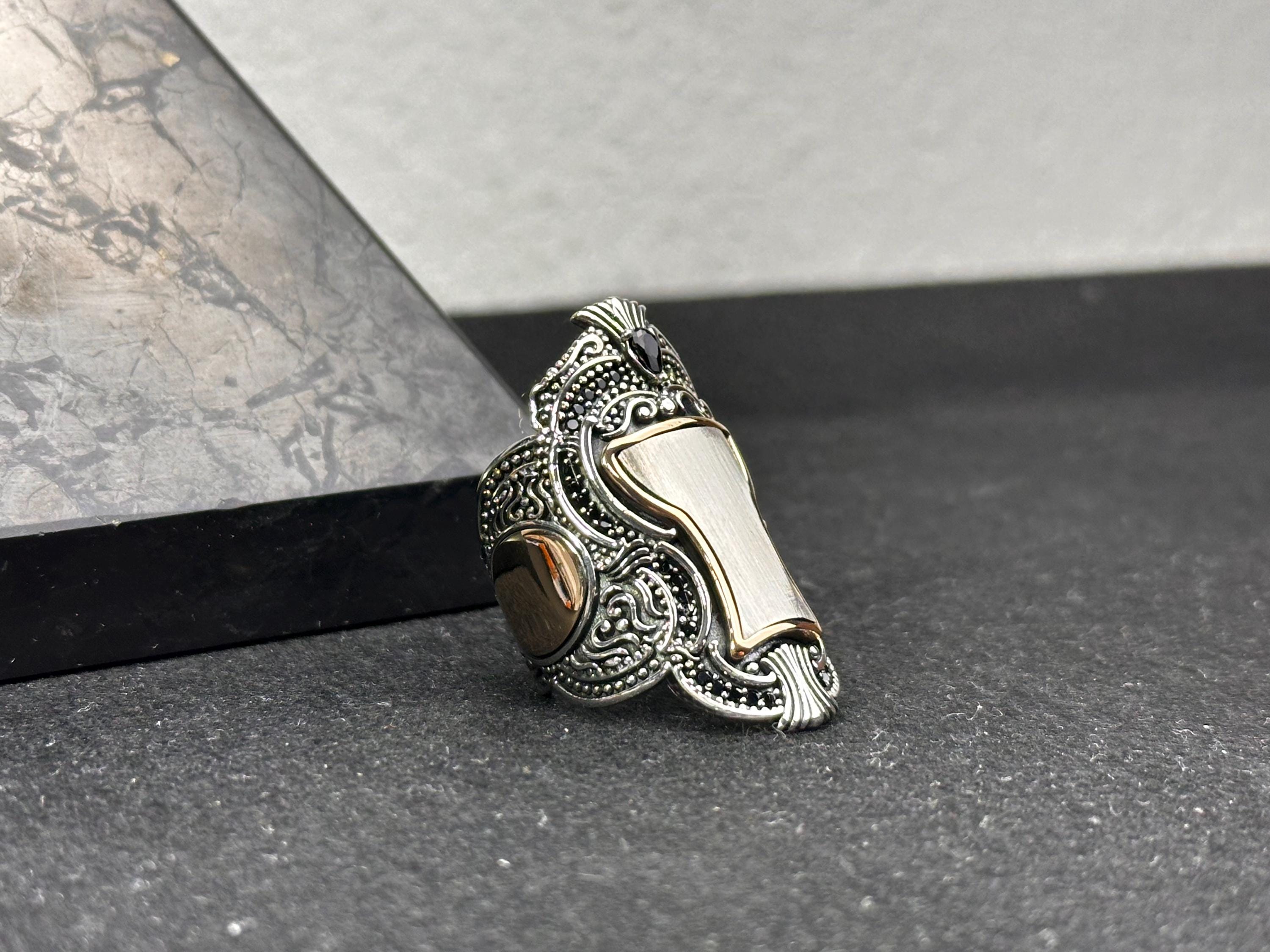 Sterling Silver Sultan Ring, Handmade Turkish Thumb Band (Men's Size)