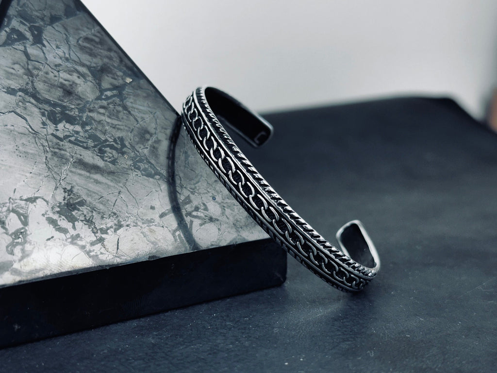 Sterling Silver Men's Bracelet - Sleek Greek Handmade Cuff