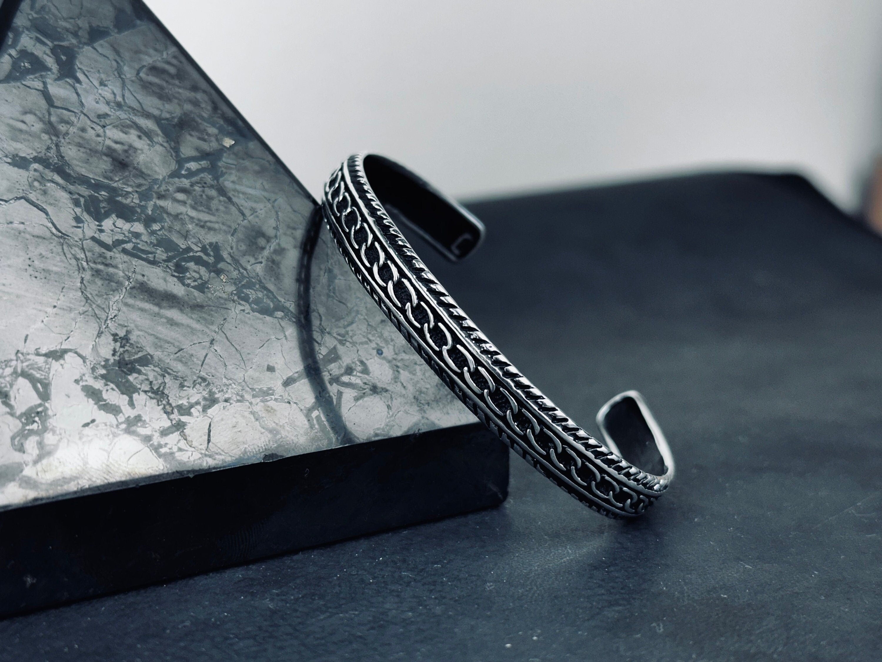 Sterling Silver Men's Bracelet - Sleek Greek Handmade Cuff