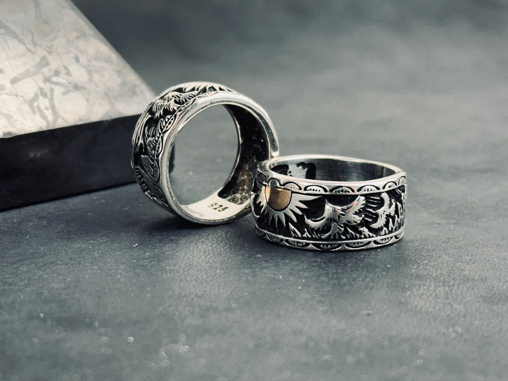 Celestial Sterling Silver Sun Signet Ring (Dainty Sunrise Band)