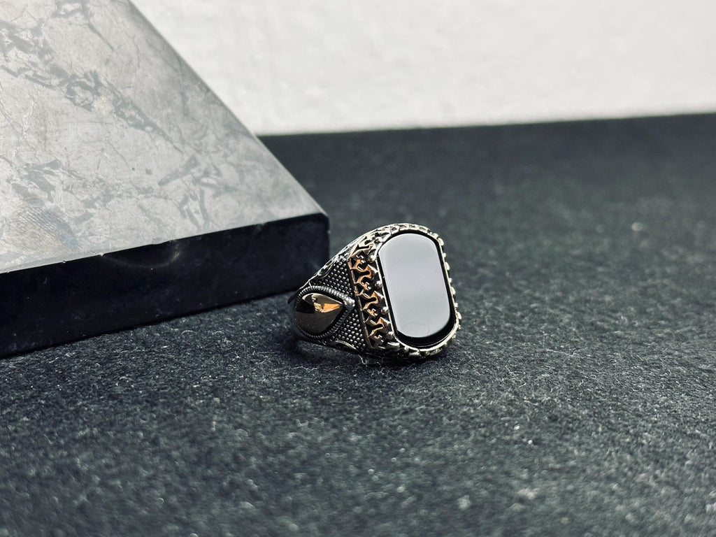 Statement Onyx Ring: Ottoman Design (Handmade Oxidized Silver)